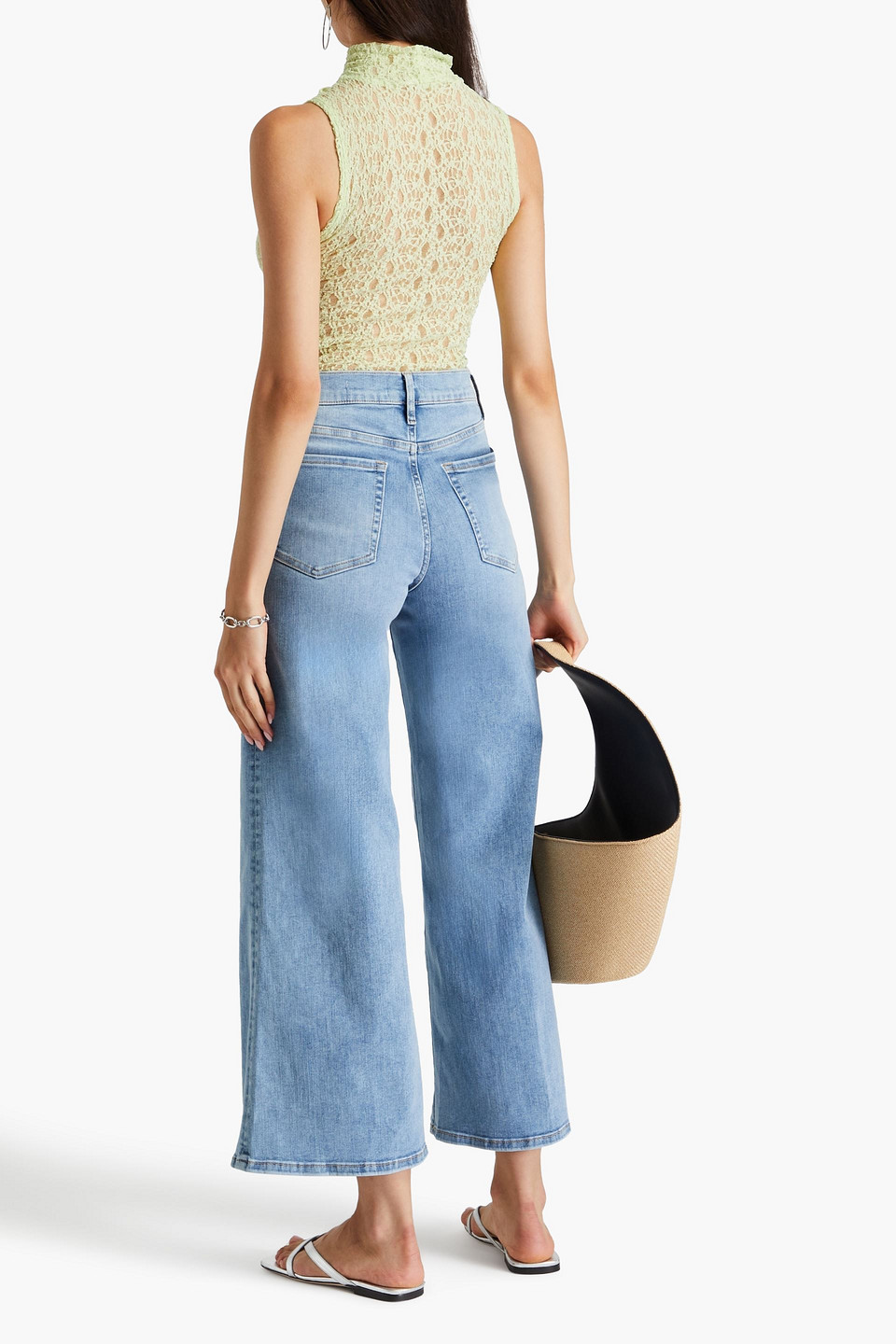 Frame Stretch-lace Turtleneck Top In Light Green