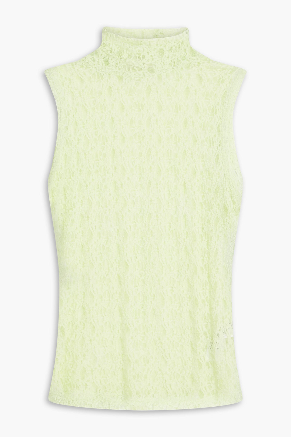 Frame Stretch-lace Turtleneck Top In Light Green