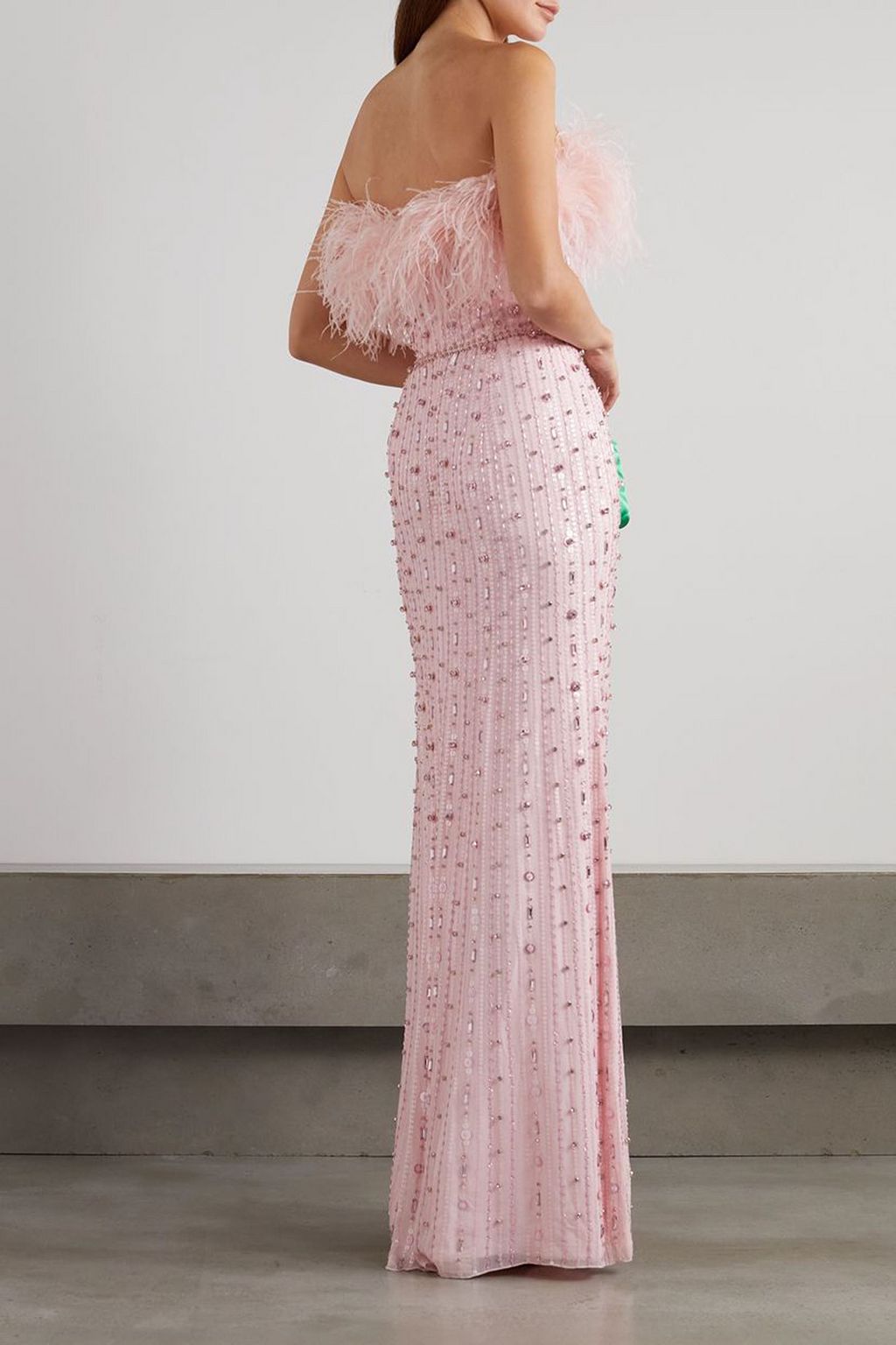 JENNY PACKHAM Feather-trimmed embellished tulle gown