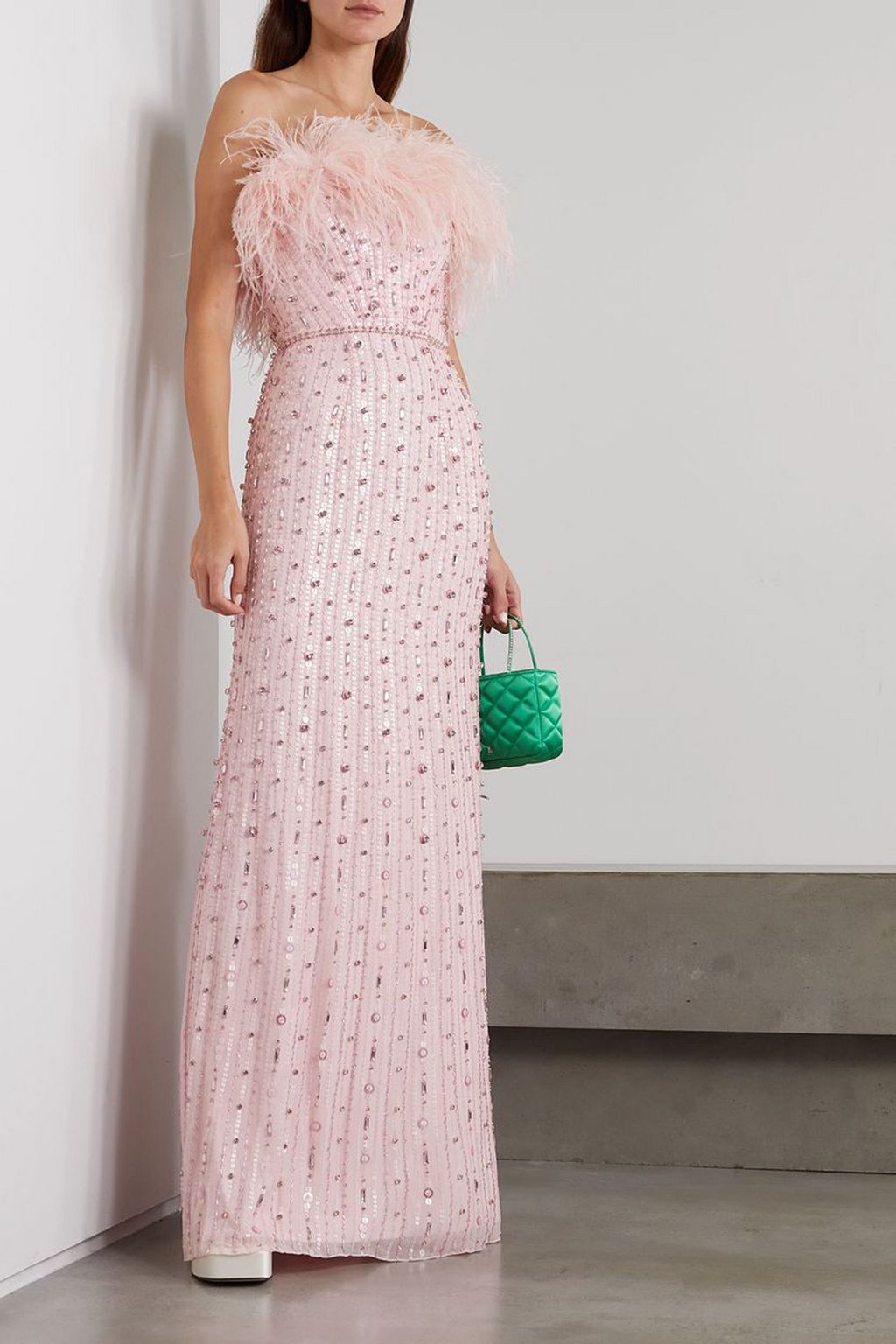 JENNY PACKHAM Feather-trimmed embellished tulle gown