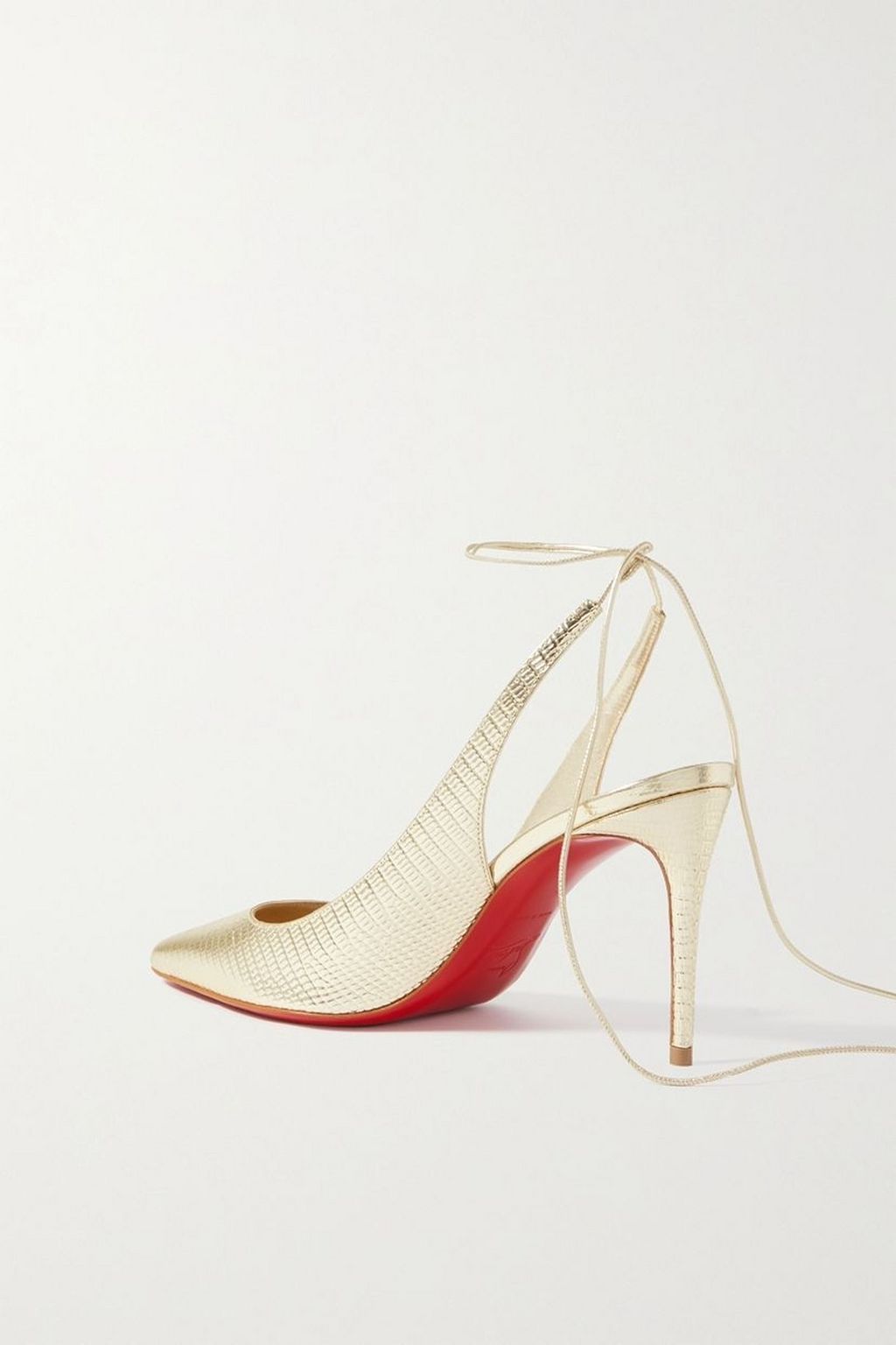 CHRISTIAN LOUBOUTIN Lace Up Kate 85 metallic lizard-effect leather pumps