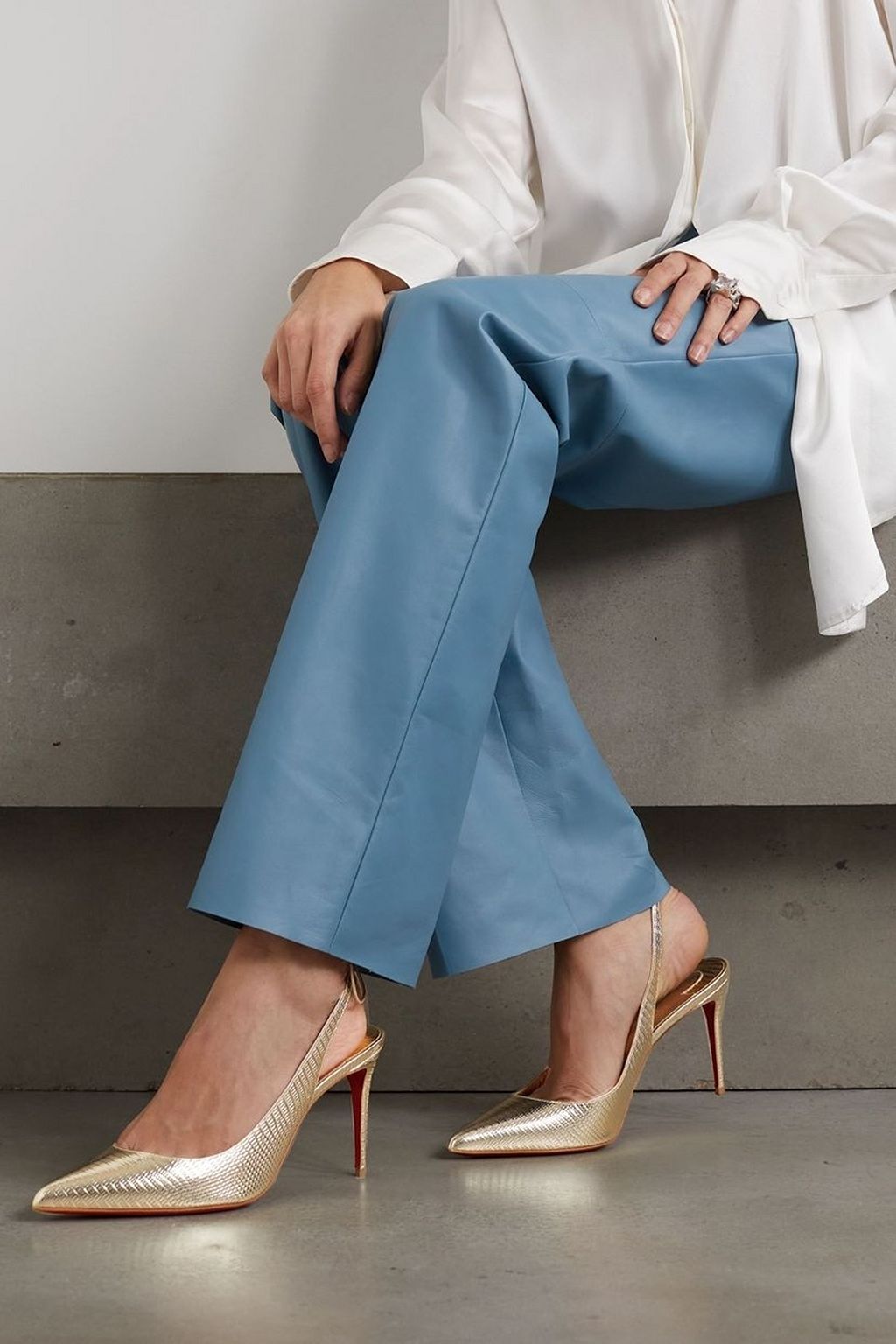 CHRISTIAN LOUBOUTIN Lace Up Kate 85 metallic lizard-effect leather pumps