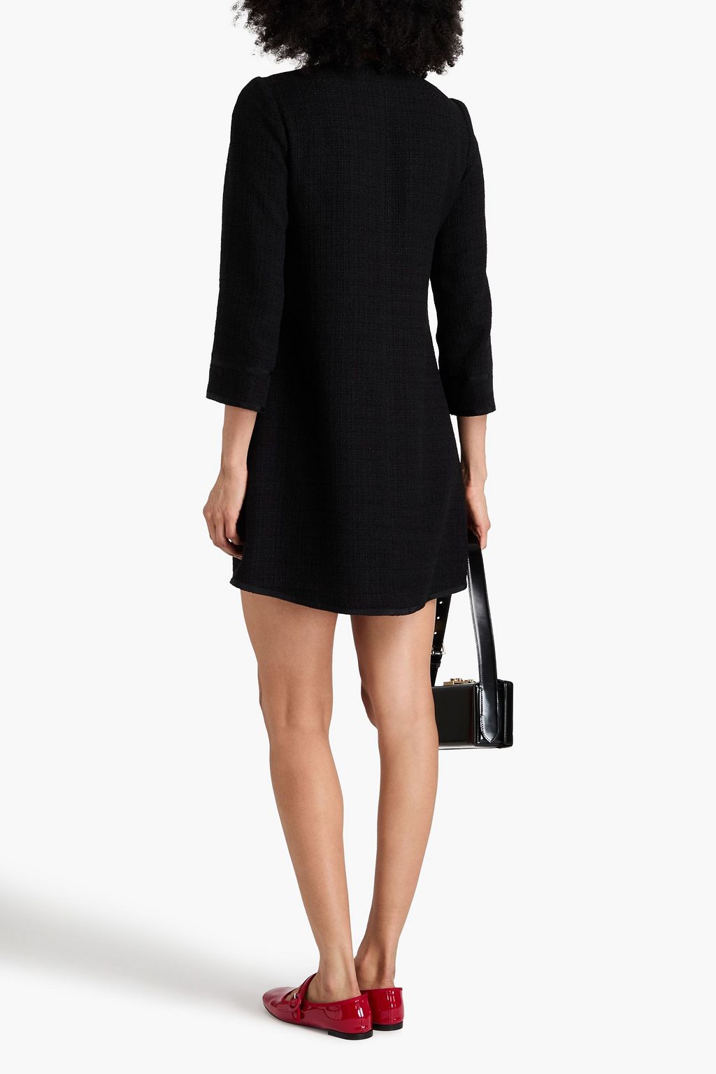 SANDRO Button-embellished bouclé-tweed mini dress