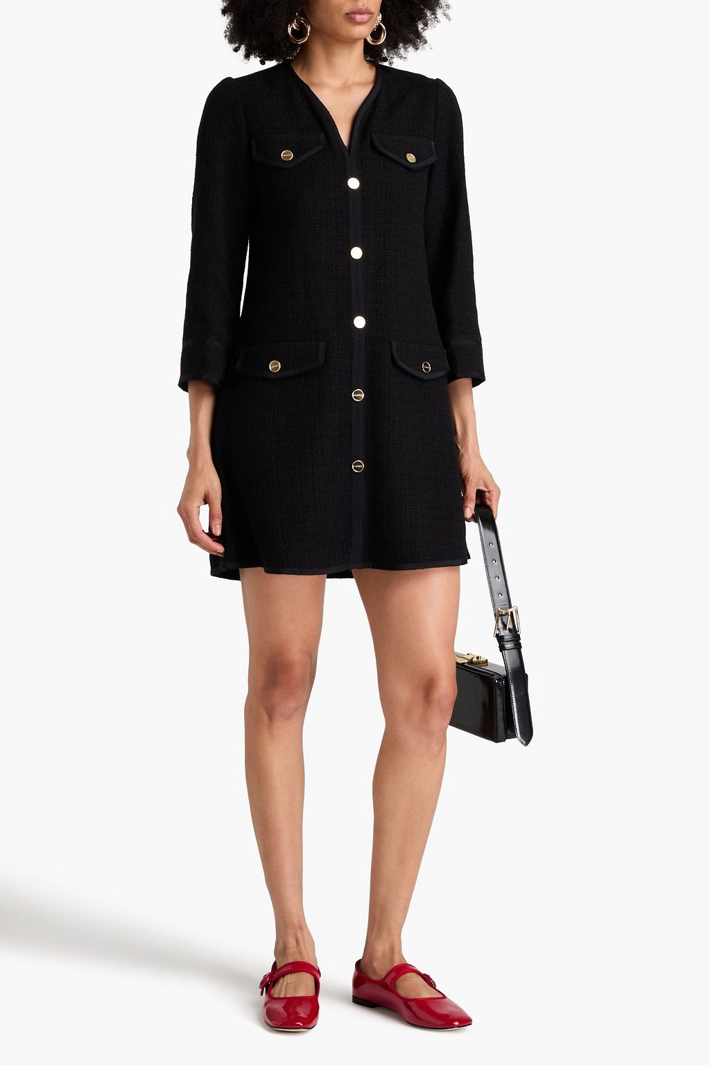 SANDRO Button-embellished bouclé-tweed mini dress