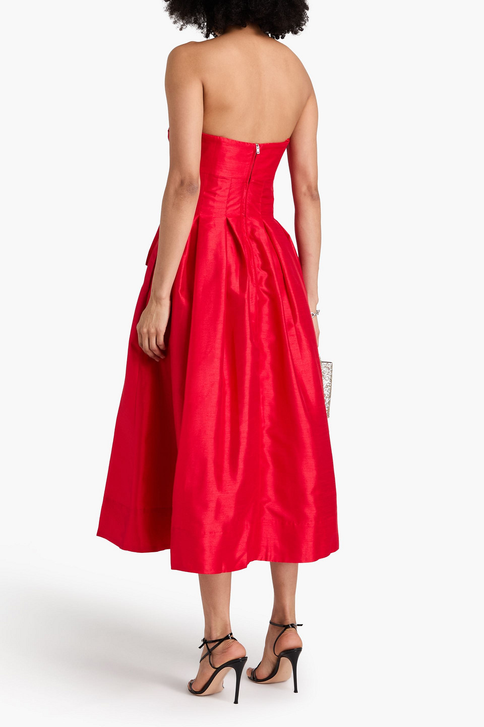Nicholas Chelsea Strapless Knotted Shantung Midi Dress In Red