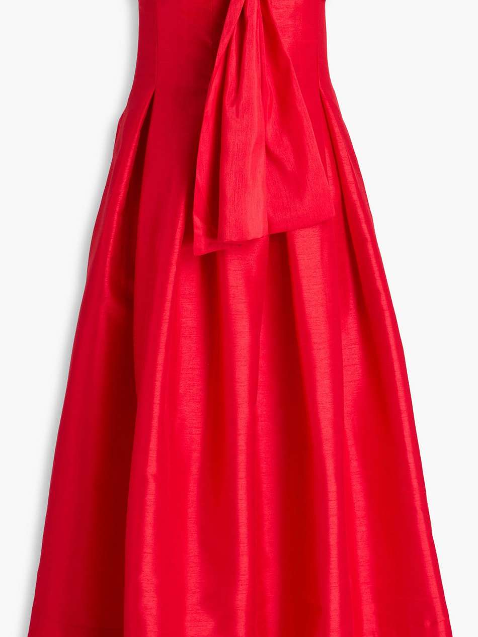 strapless knotted shantung midi dress