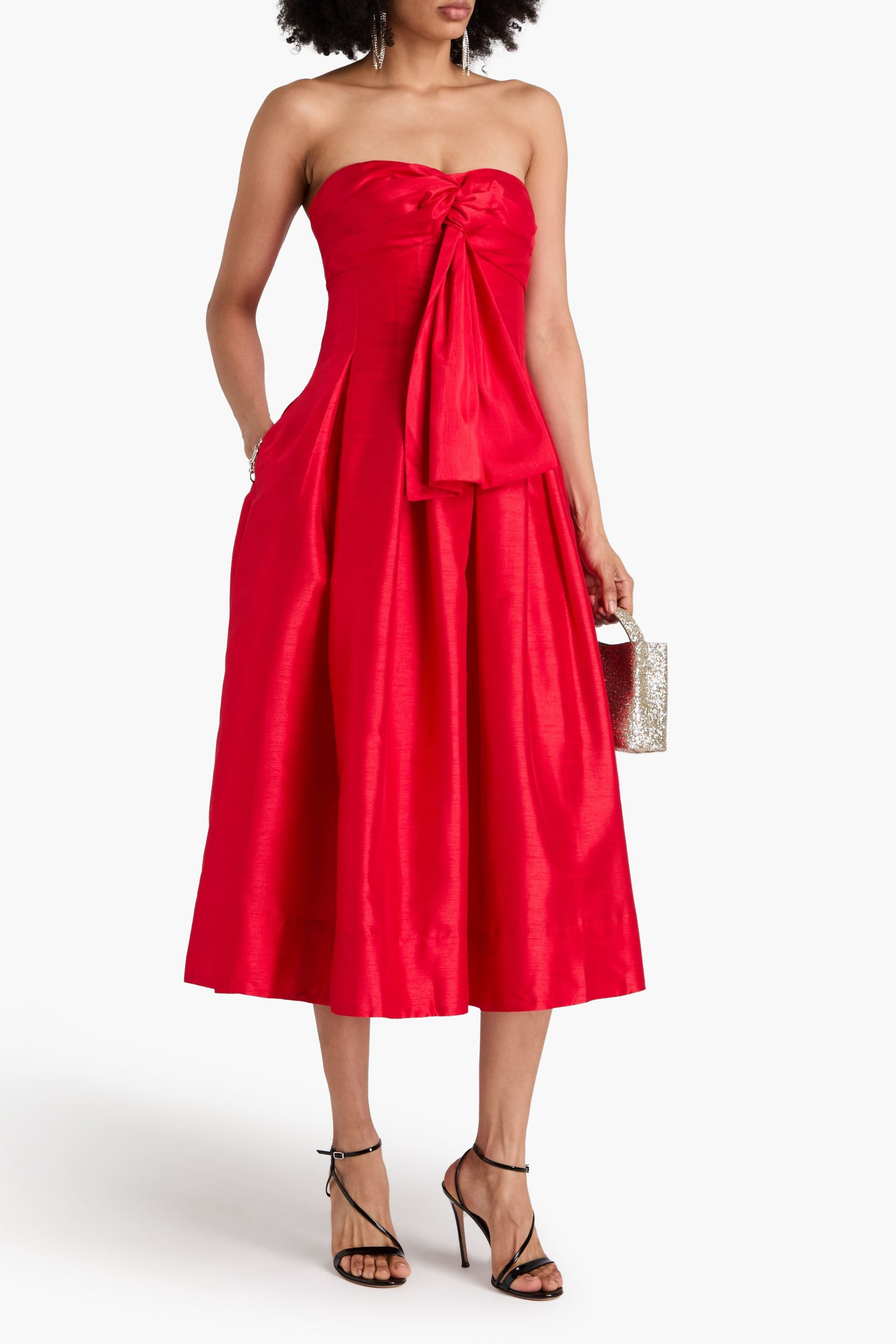 NICHOLAS Strapless knotted shantung midi dress