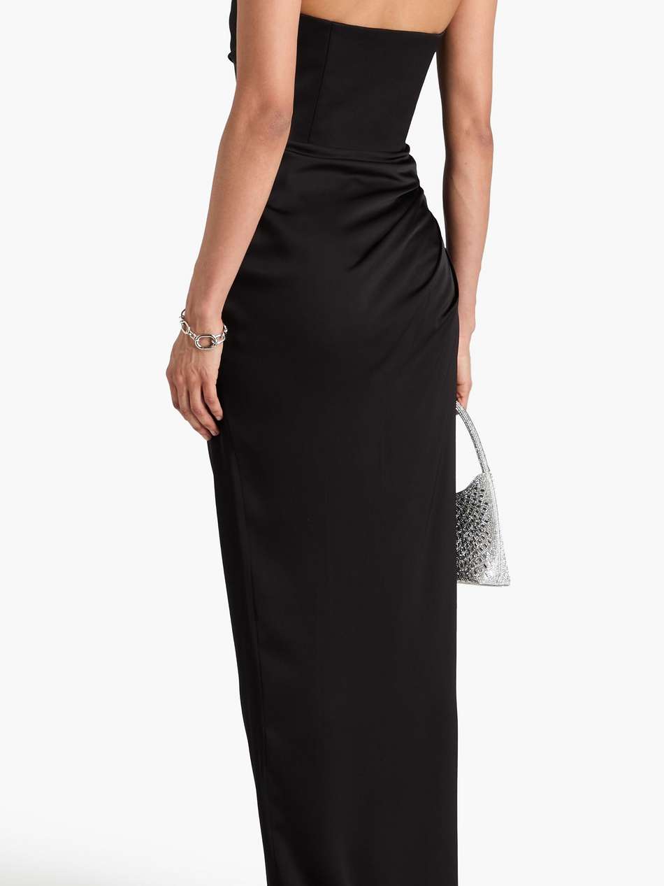 amelia strapless wrap-effect satin maxi dress