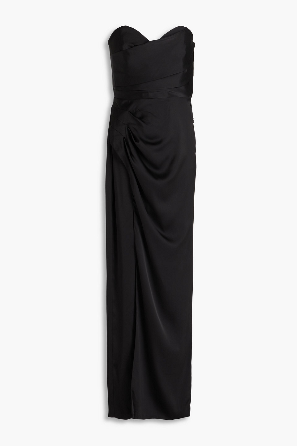 Nicholas Amelia Strapless Wrap-effect Satin Maxi Dress In Black