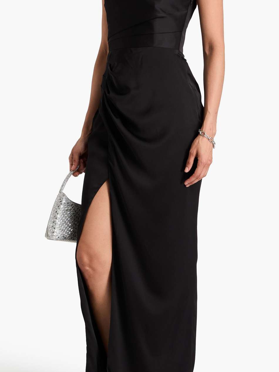 amelia strapless wrap-effect satin maxi dress