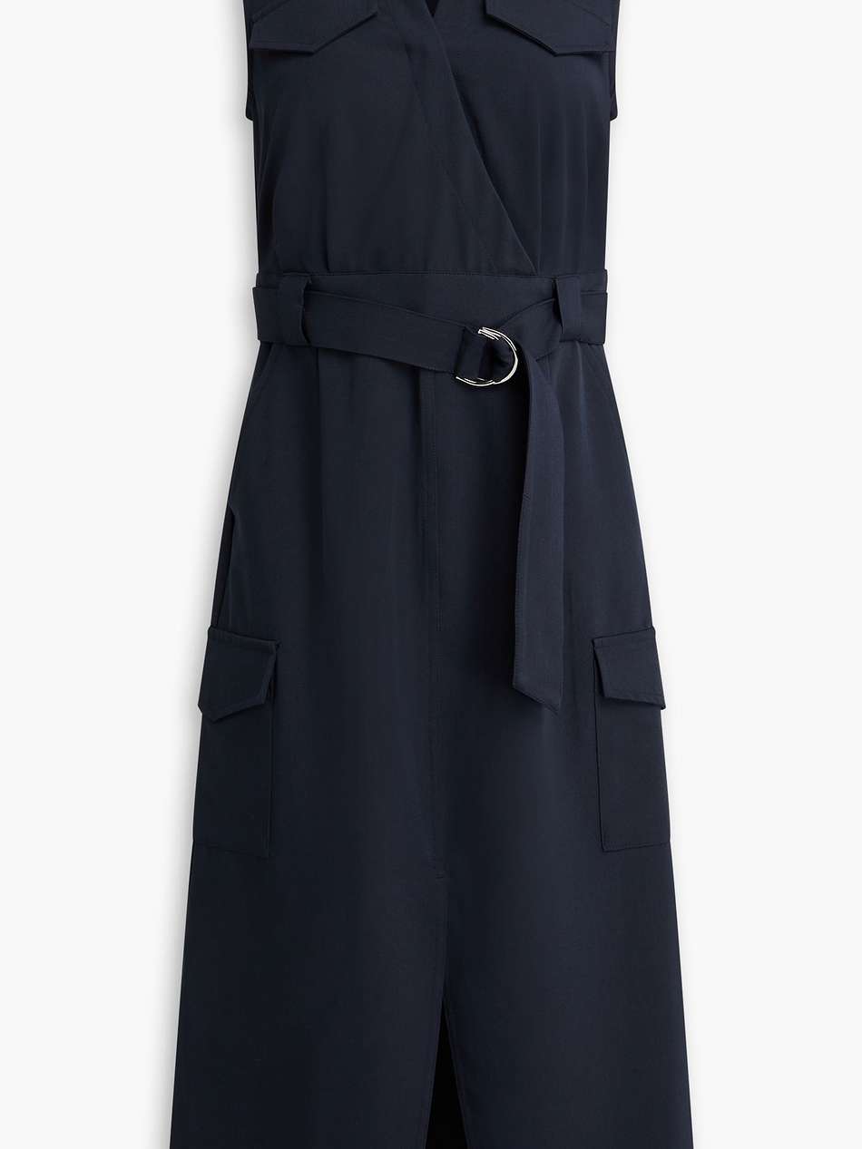 wrap-effect belted twill midi dress