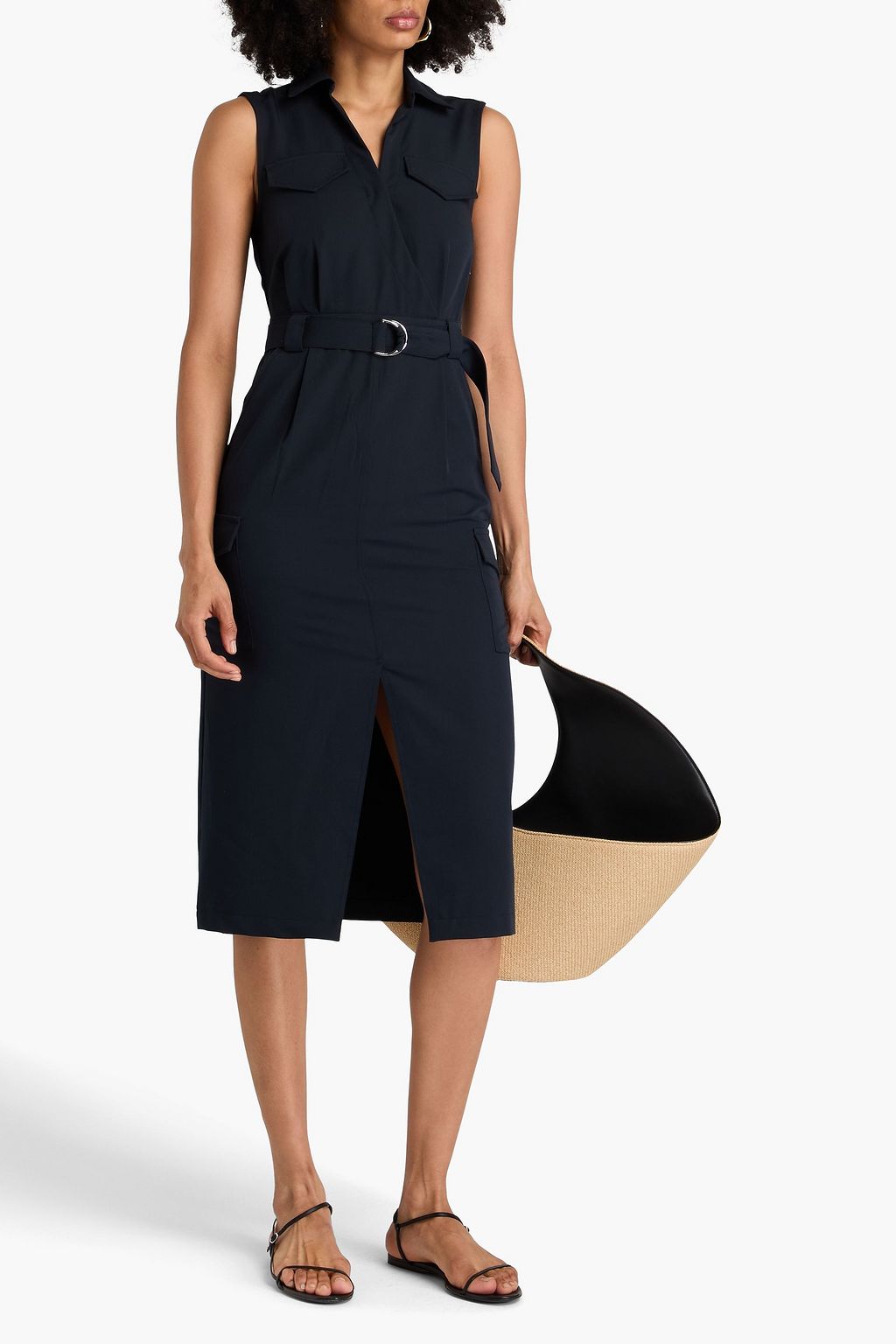 DEREK LAM 10 CROSBY Wrap-effect belted twill midi dress