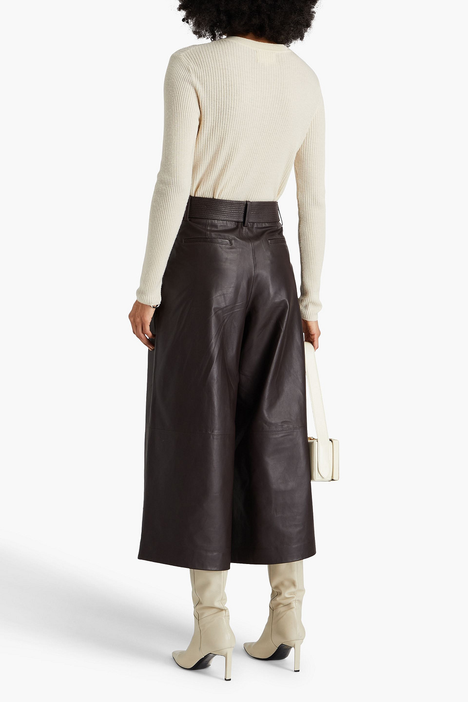 Cara Cara Ira Belted Pleated Leather Culottes In Dunkelbraun