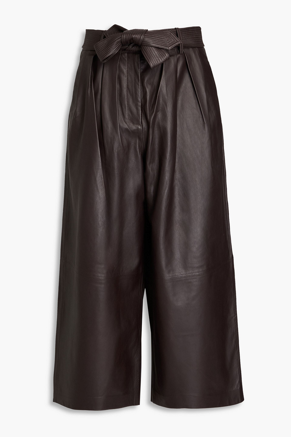 Cara Cara Ira Belted Pleated Leather Culottes In Dunkelbraun