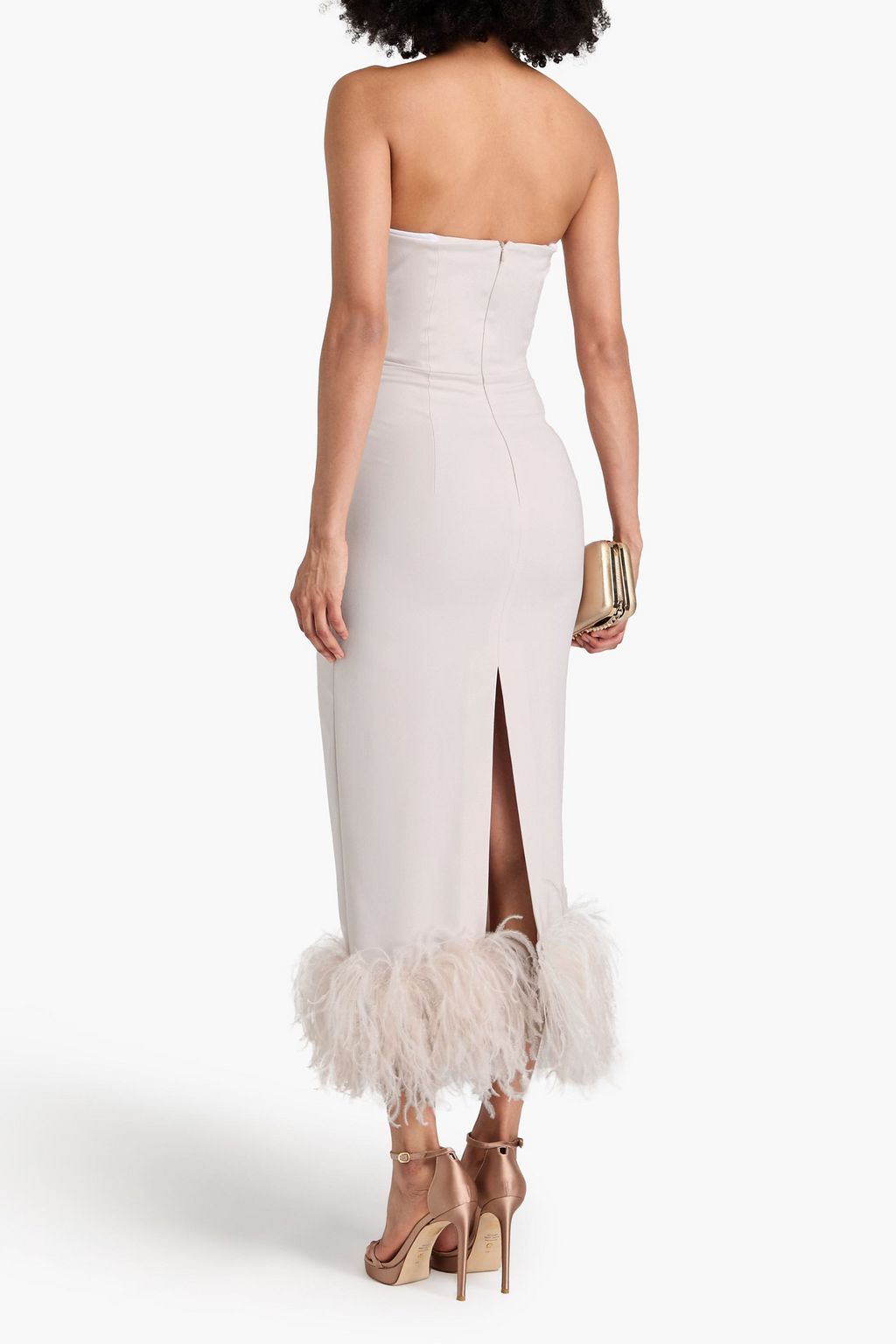 16ARLINGTON Minelli strapless feather-trimmed crepe midi dress