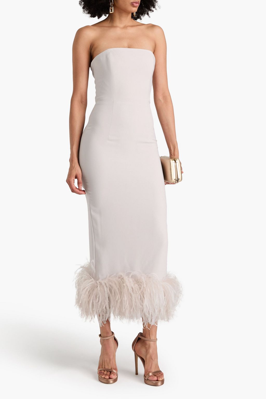 16ARLINGTON Minelli strapless feather-trimmed crepe midi dress