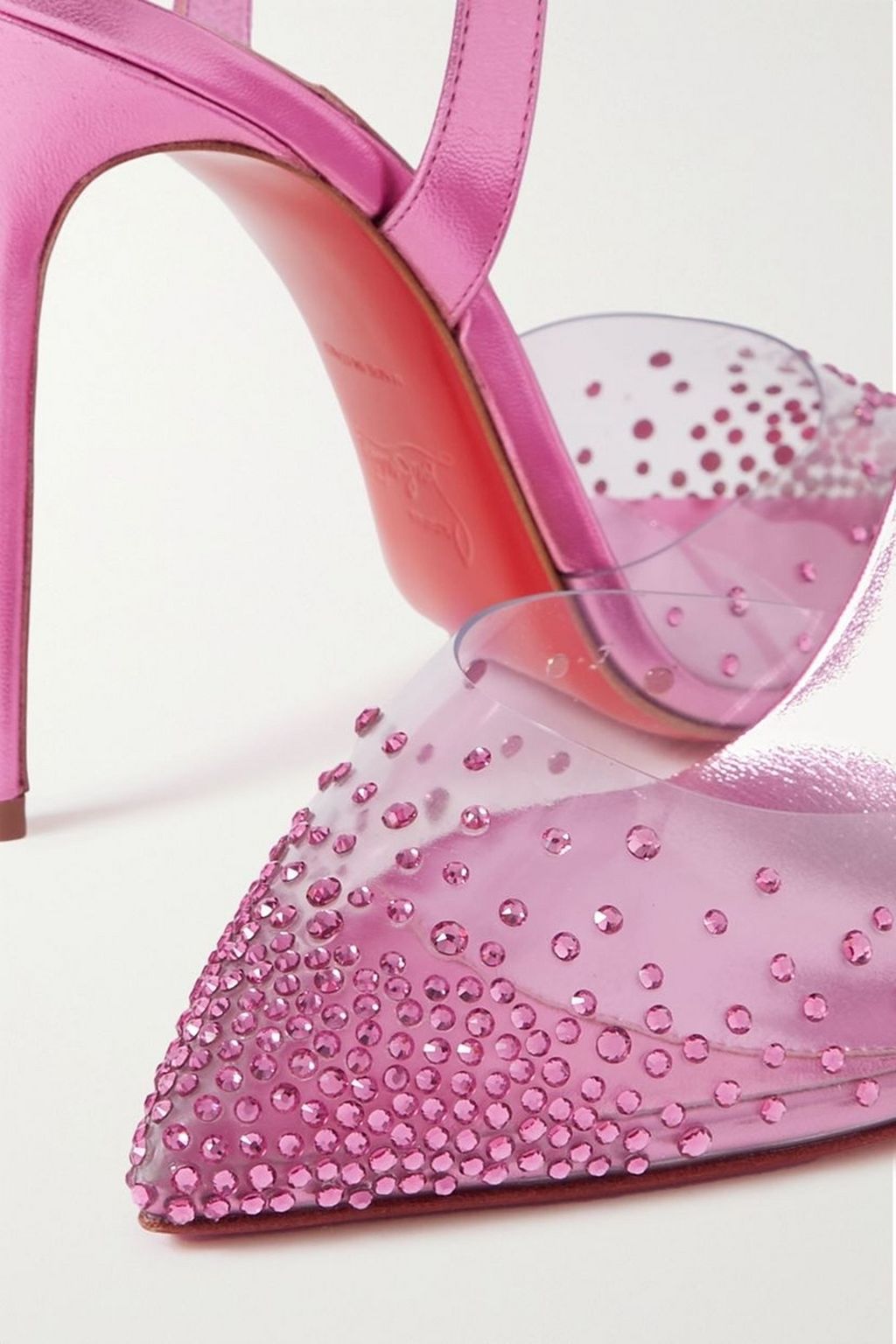 CHRISTIAN LOUBOUTIN Spikaqueen 100 crystal-embellished PVC and metallic leather pumps