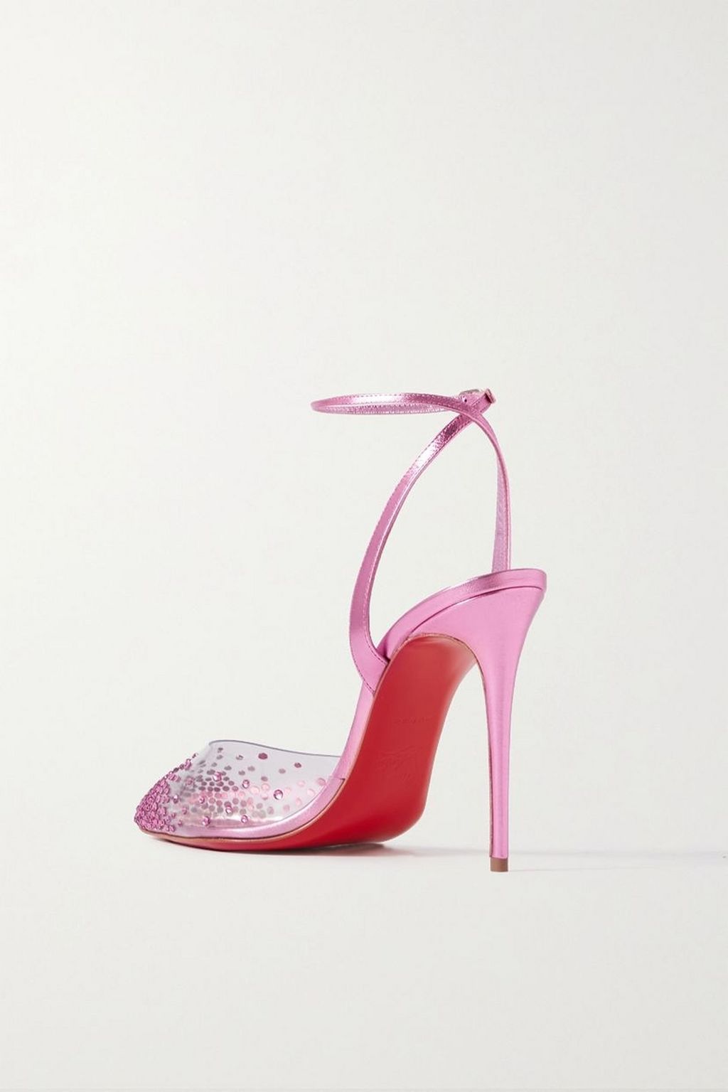 CHRISTIAN LOUBOUTIN Spikaqueen 100 crystal-embellished PVC and metallic leather pumps