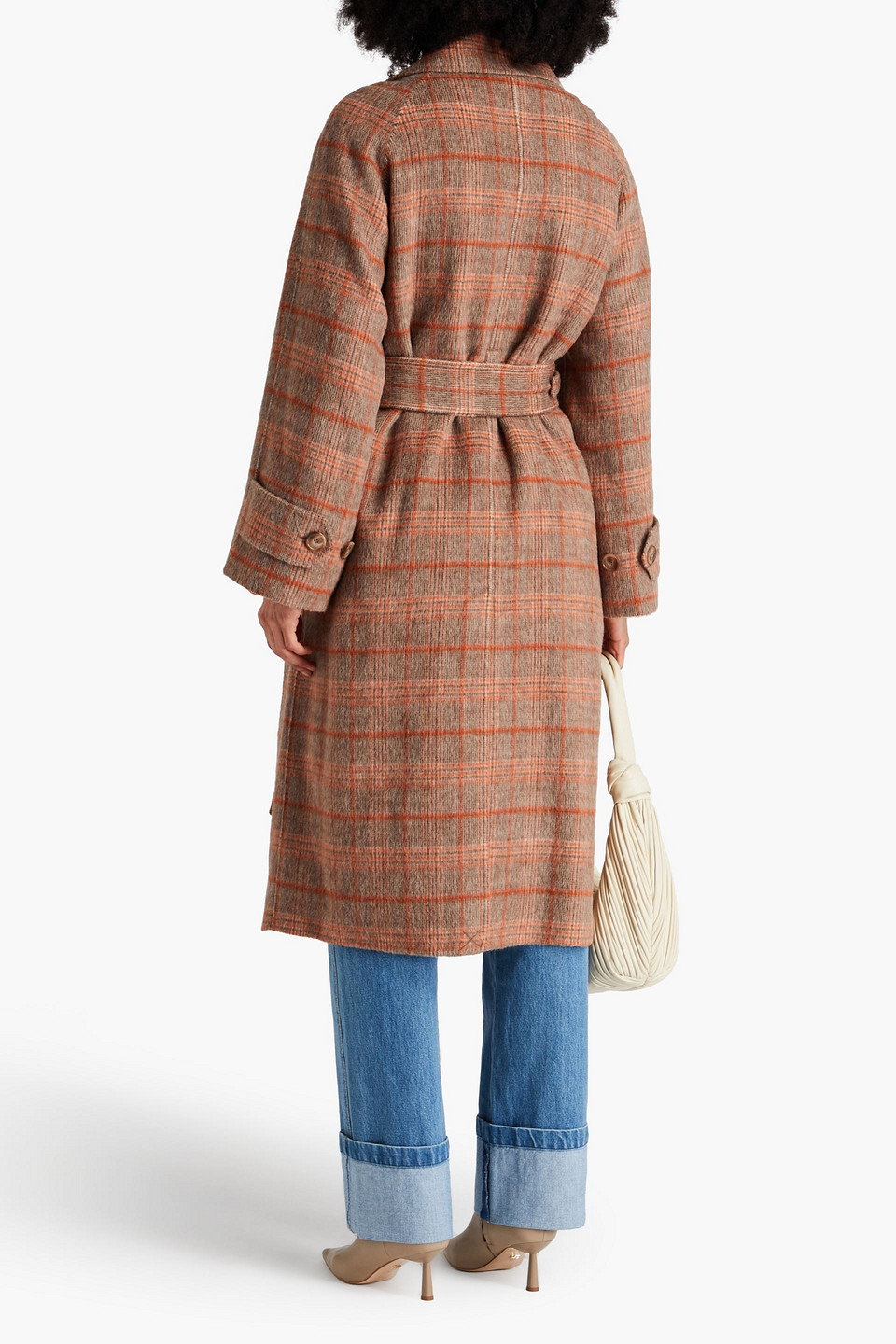 JOSEPH CHECKED WOOL-BLEND FELT COAT