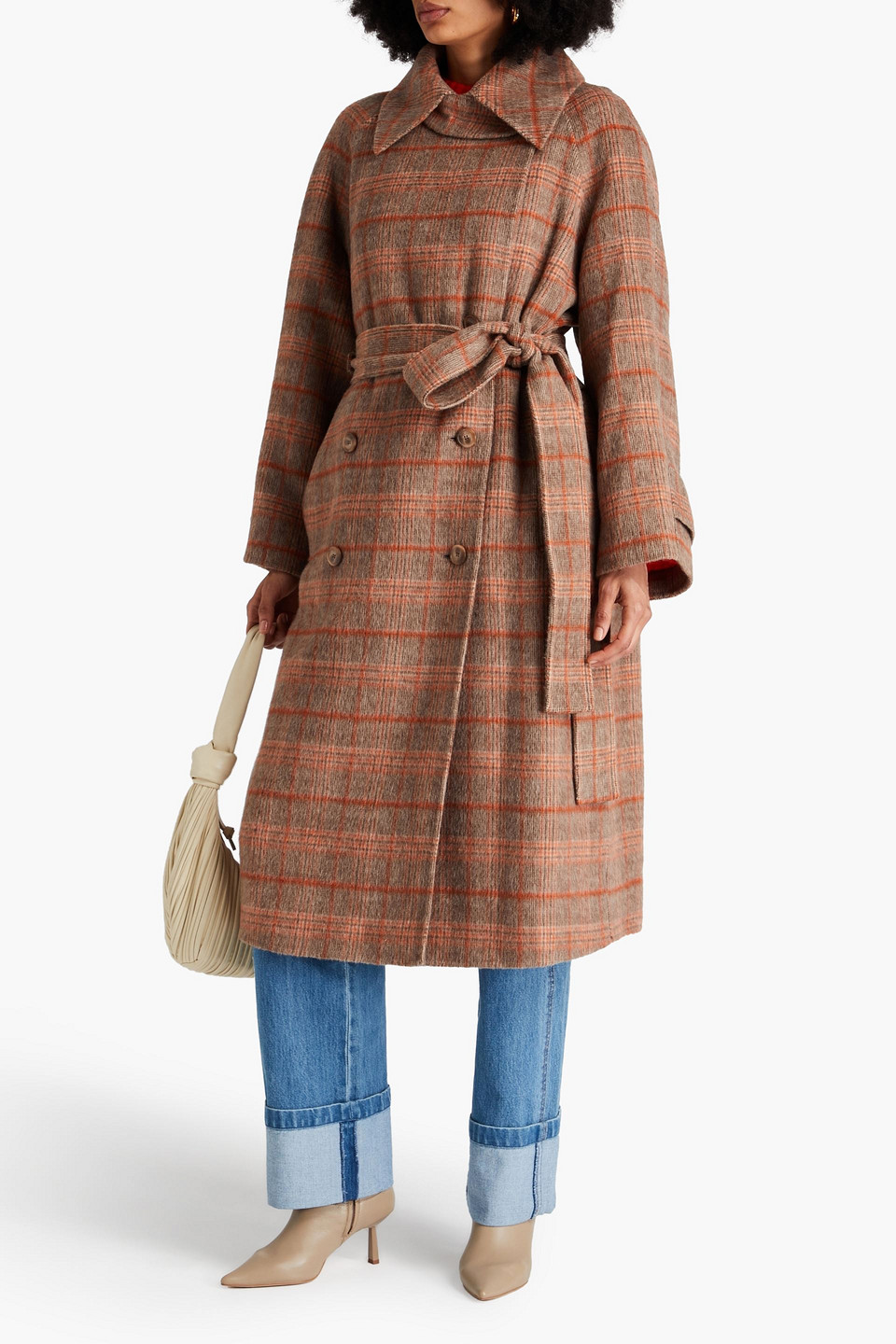 JOSEPH CHECKED WOOL-BLEND FELT COAT