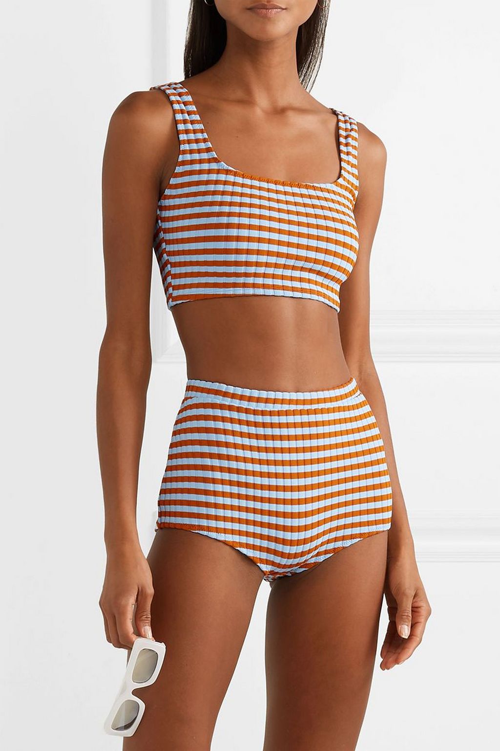 SOLID & STRIPED Jamie striped ribbed bikini briefs