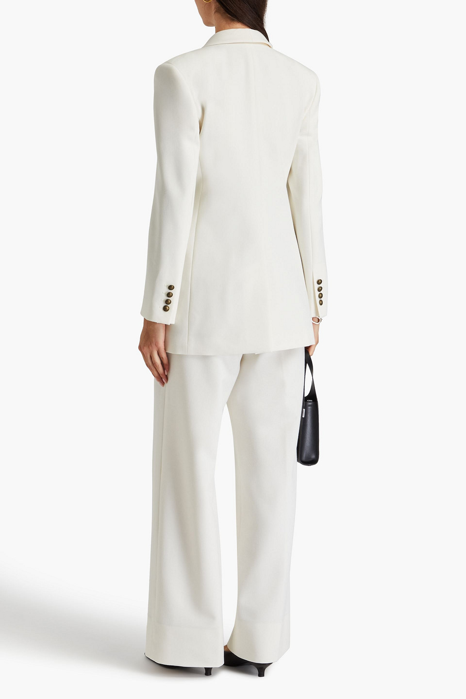 Shop Frame Double-breasted Twill Blazer In Ivory