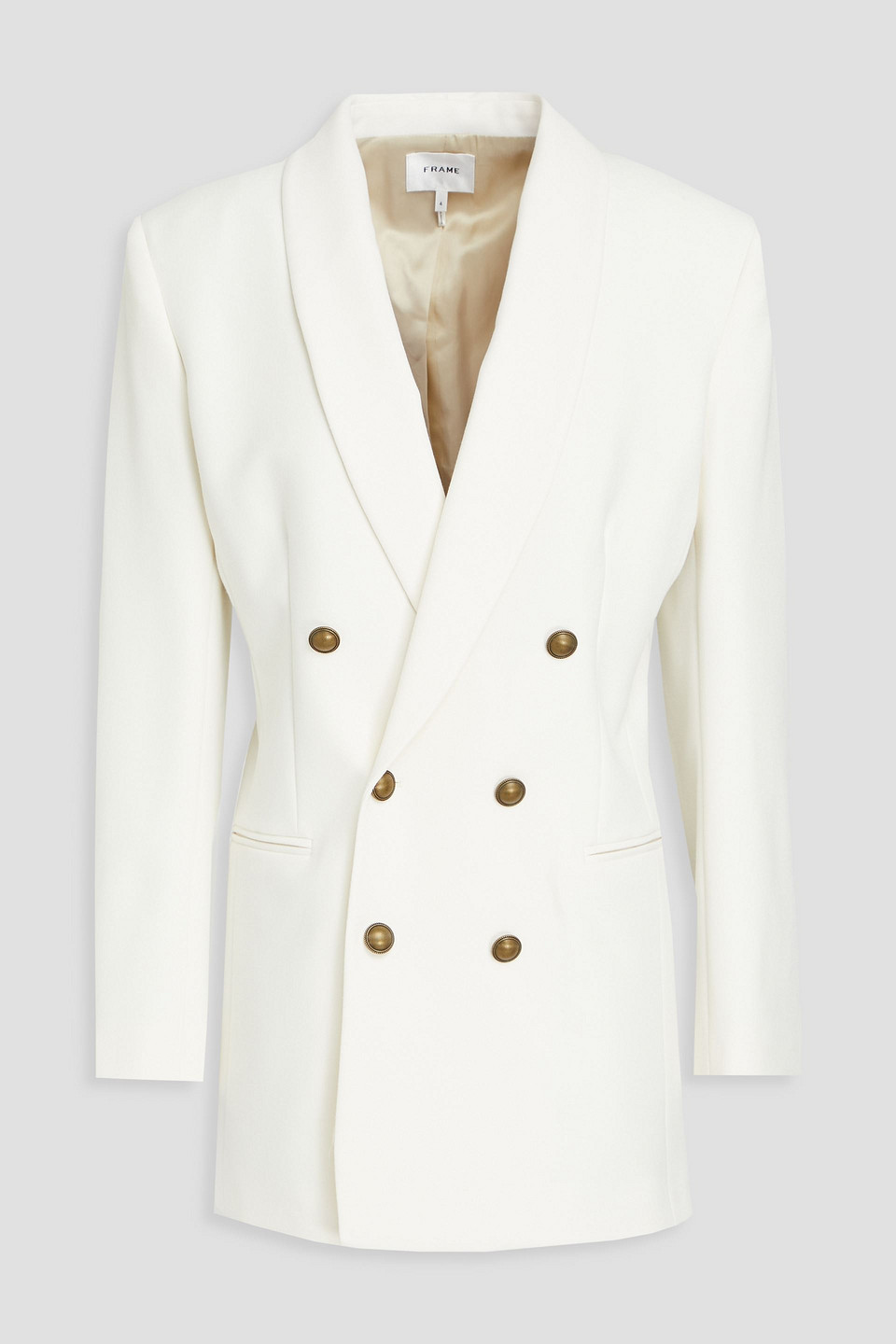 Shop Frame Double-breasted Twill Blazer In Ivory