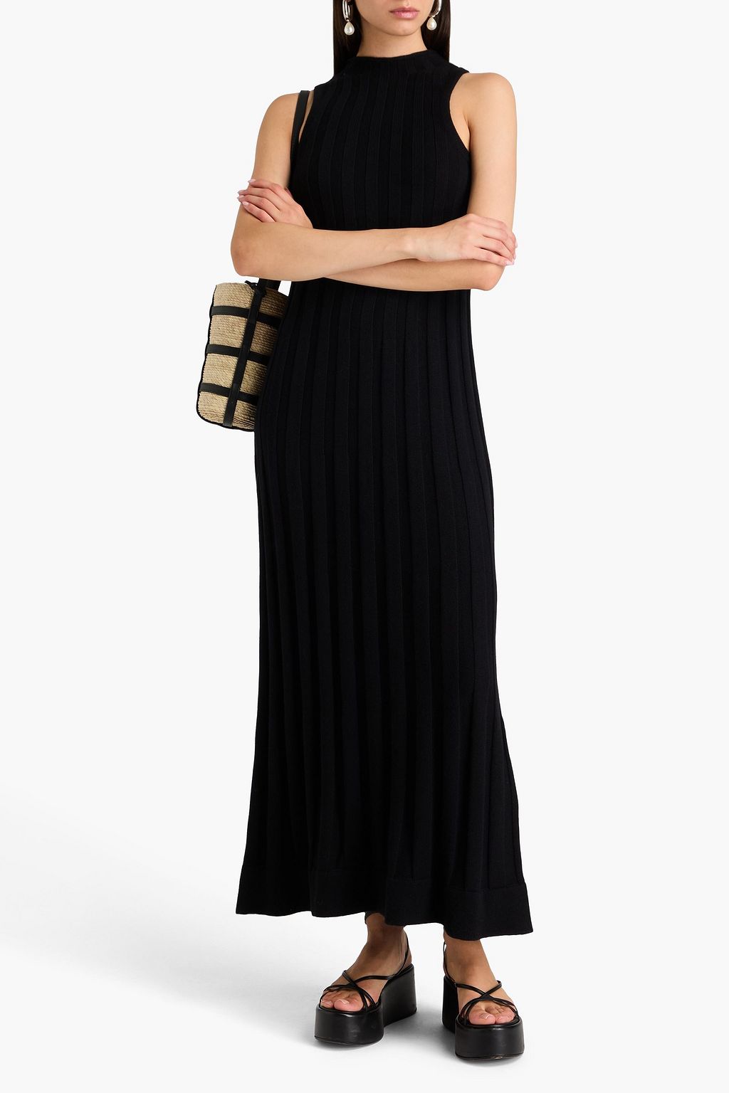 3.1 PHILLIP LIM فستان طويل من الصوف ومزيج القطن بتصميم مضلّع