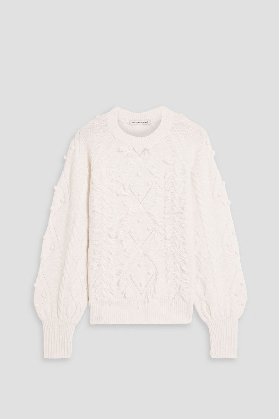 Autumn Cashmere Fringed Embellished Cable And Pointelle-knit Cashmere Sweater In Ivory