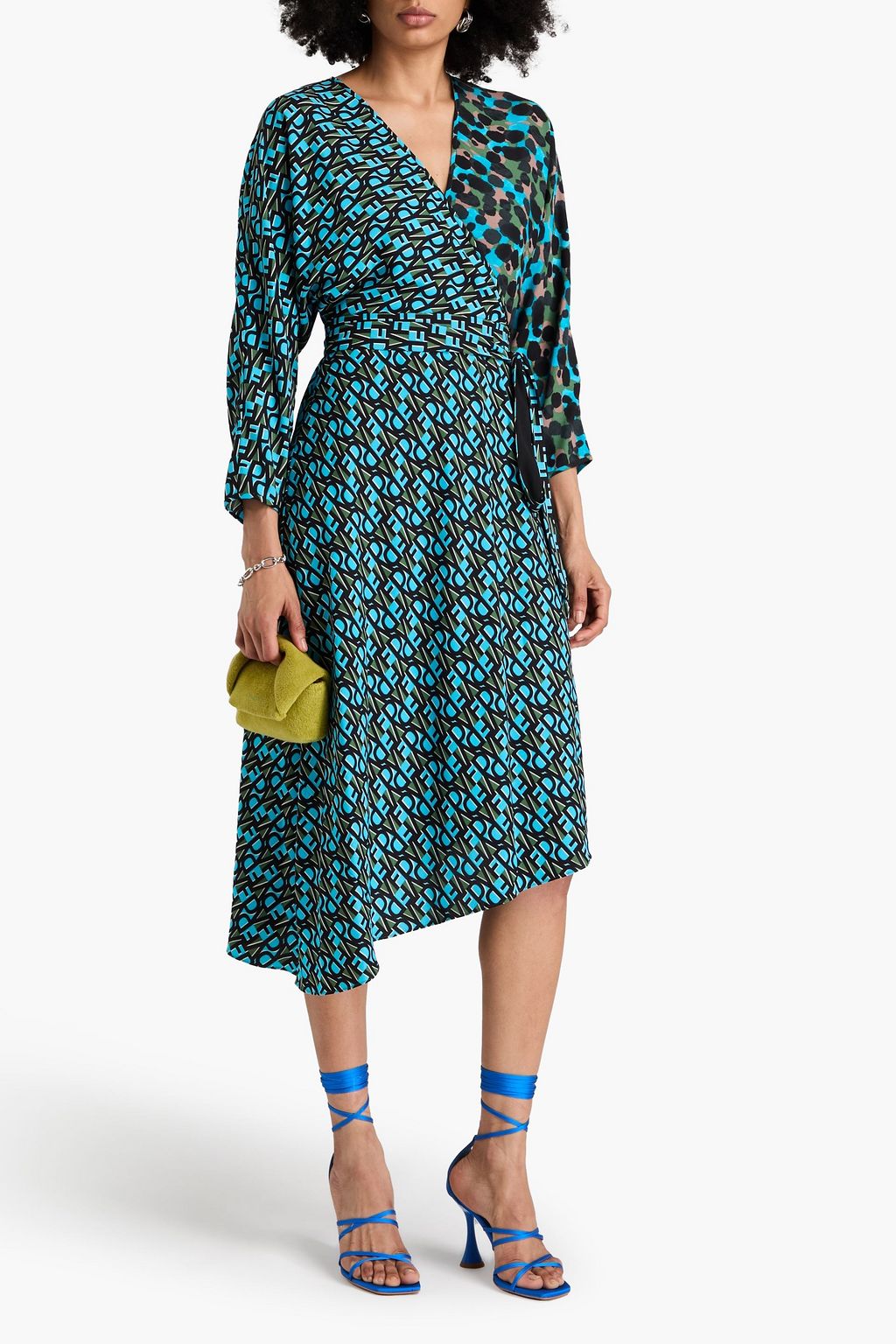DIANE VON FURSTENBERG فستان "إلويز" متوسط الطول من الكريب بتصميم ملتف مزين بطبعات