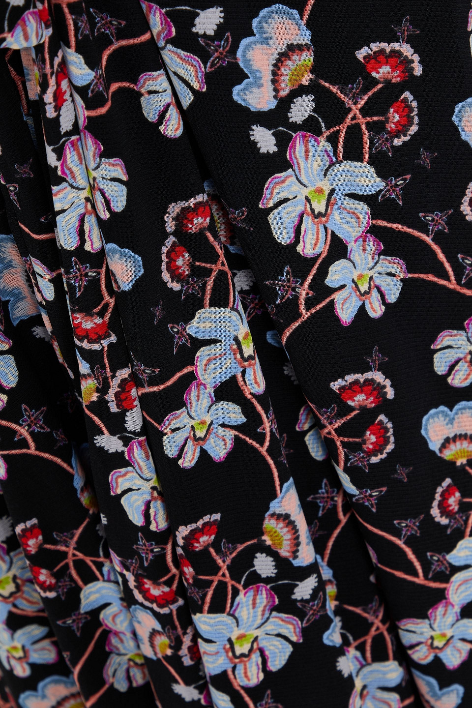 Diane Von Furstenberg Brenda Pleated Floral-print Stretch-mesh Dress In Black