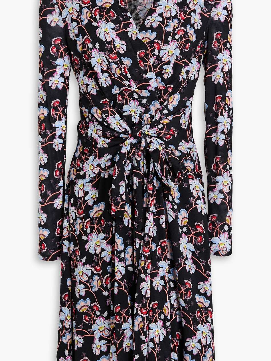 brenda pleated floral-print stretch-mesh dress