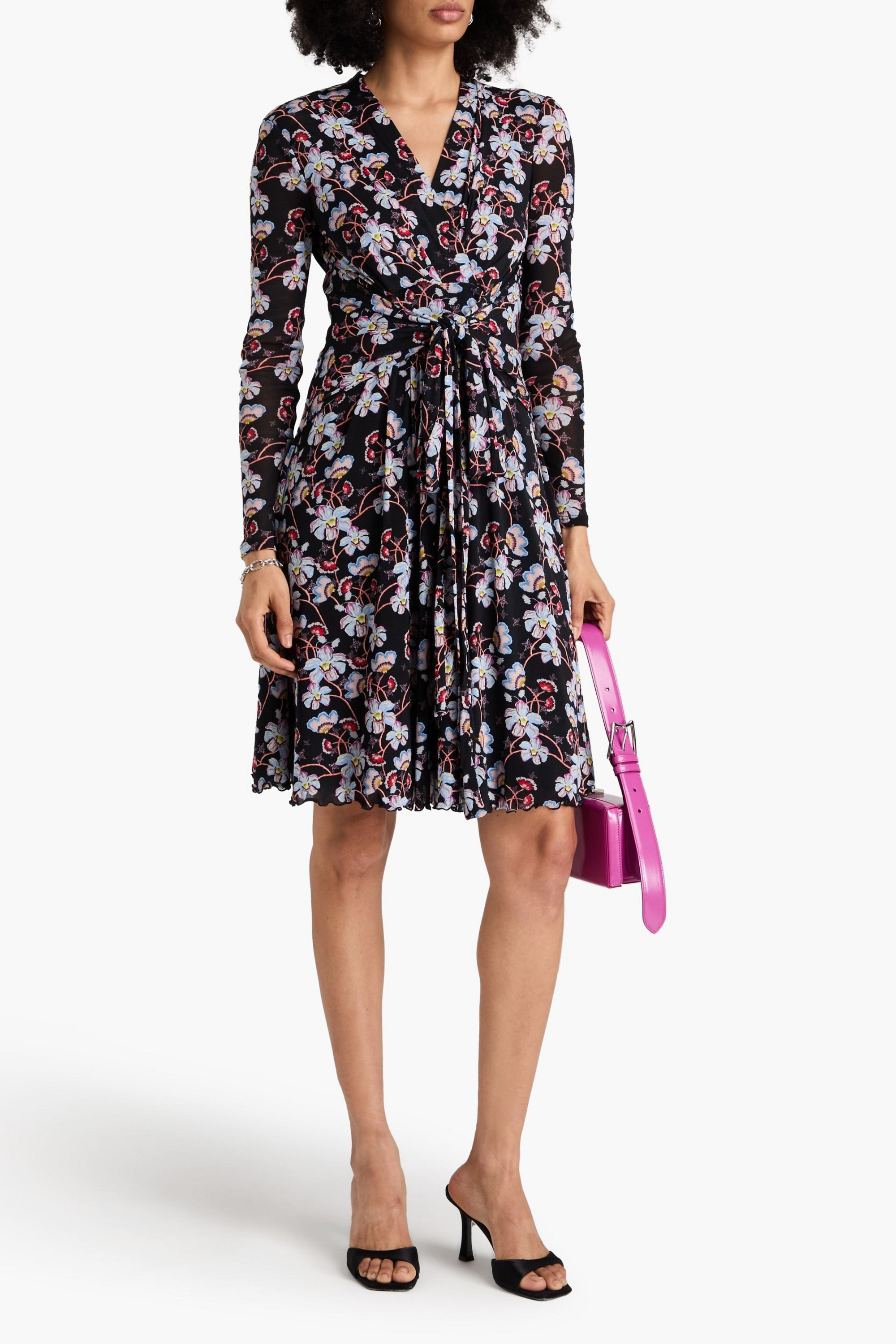 Diane von Furstenberg Brenda pleated floral-print stretch-mesh dress