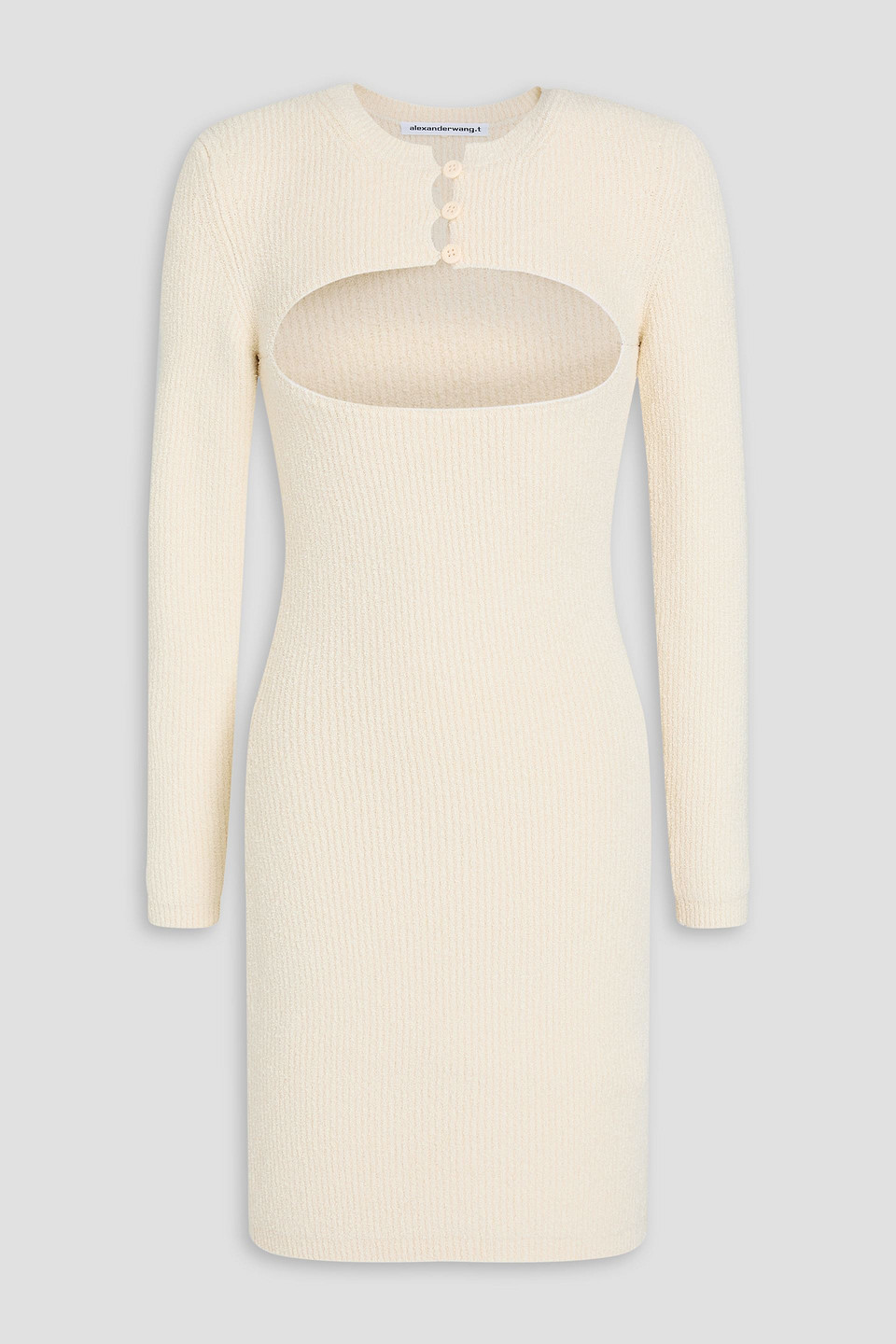 Alexander Wang T Cutout Ribbed Bouclé-knit Cotton-blend Mini Dress In Neutral