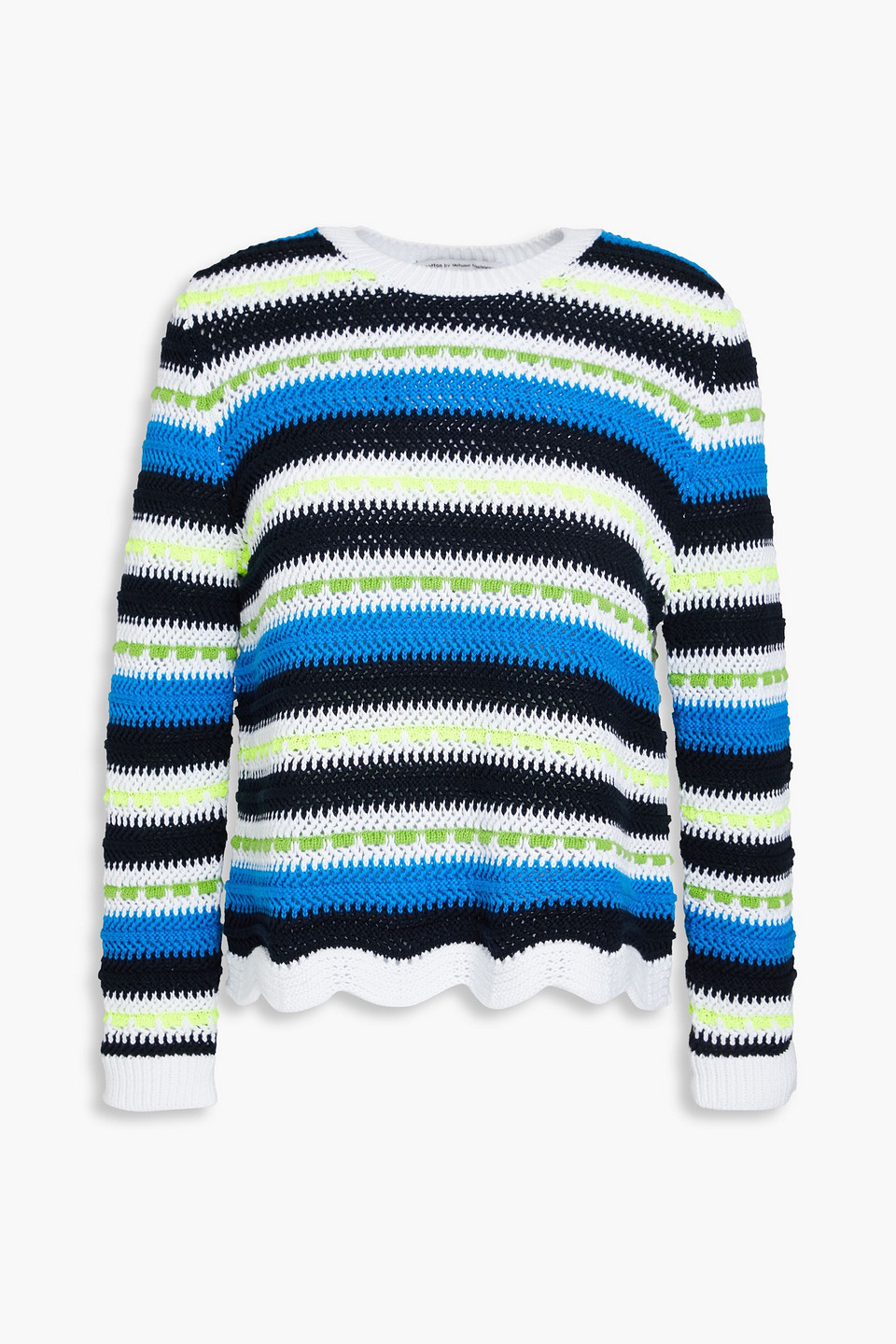 Striped crochet-knit cotton sweater