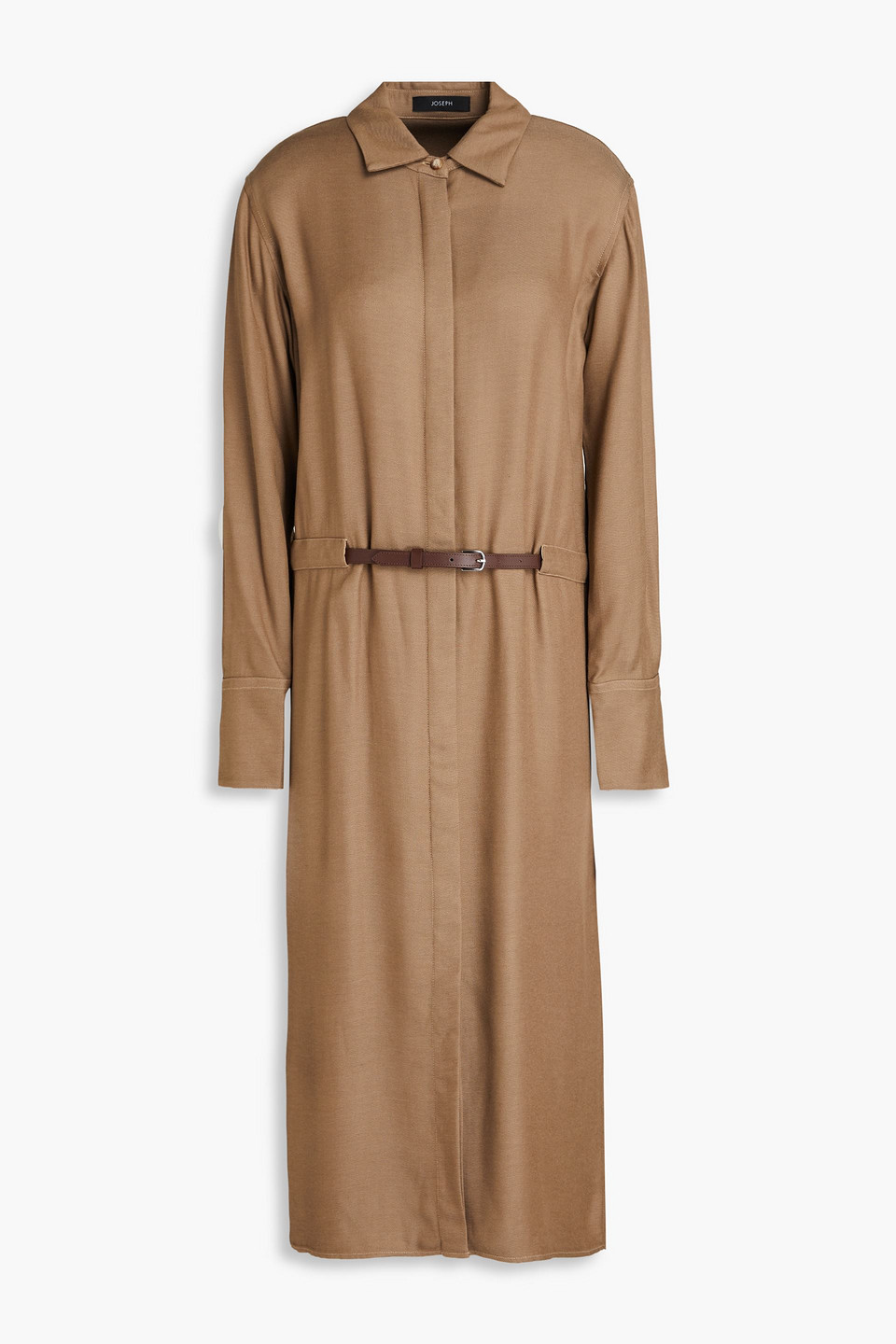 Joseph Daval Belted Twill Midi Shirt Dress In Taupe