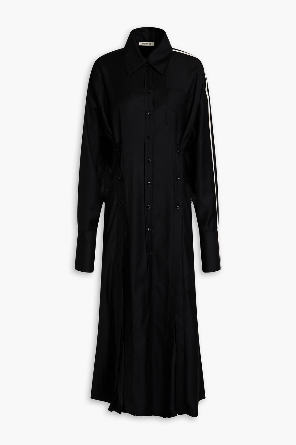 Peter Do Button-detailed Pleated Wool-twill Midi Dress In Black