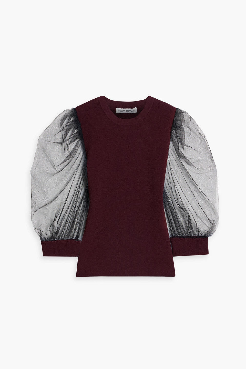 Tulle-paneled bouclé-knit top