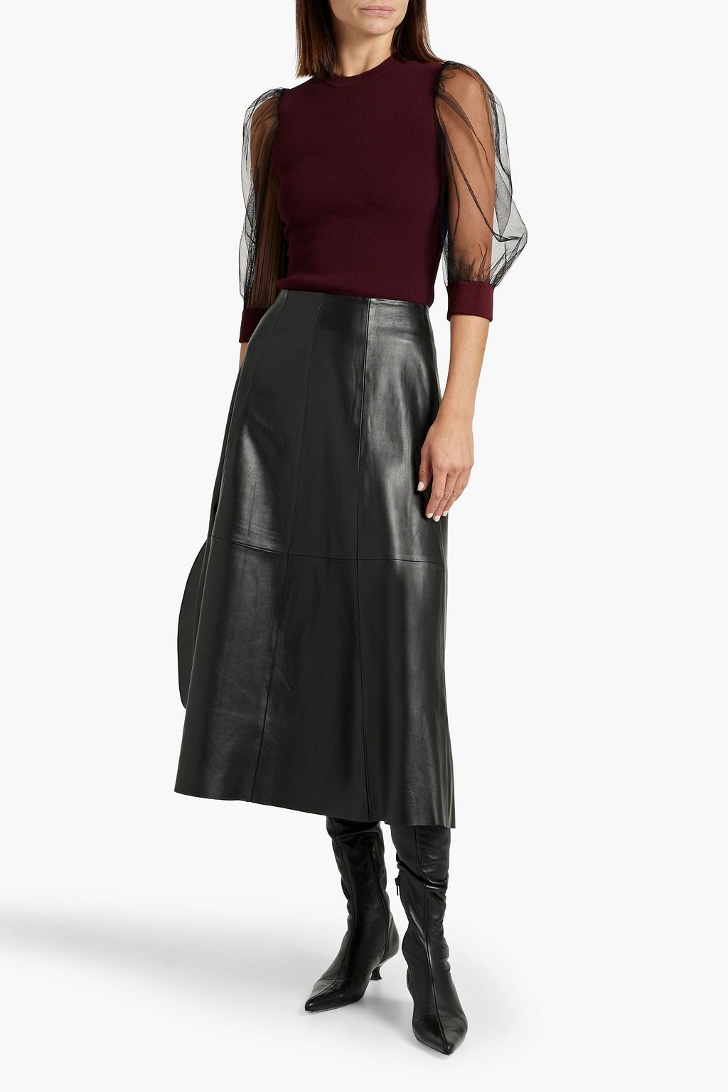 AUTUMN CASHMERE Tulle-paneled bouclé-knit top