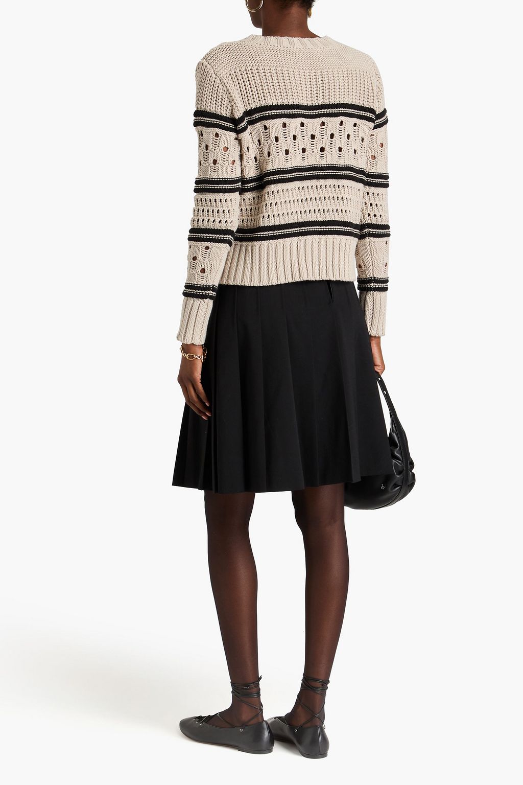COTTON BY AUTUMN CASHMERE كارديغان من القطن بحبكة كروشيه وبتصميم مخطط
