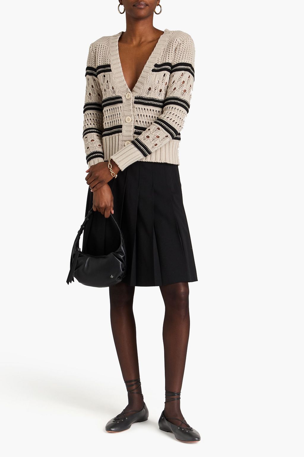 COTTON BY AUTUMN CASHMERE كارديغان من القطن بحبكة كروشيه وبتصميم مخطط