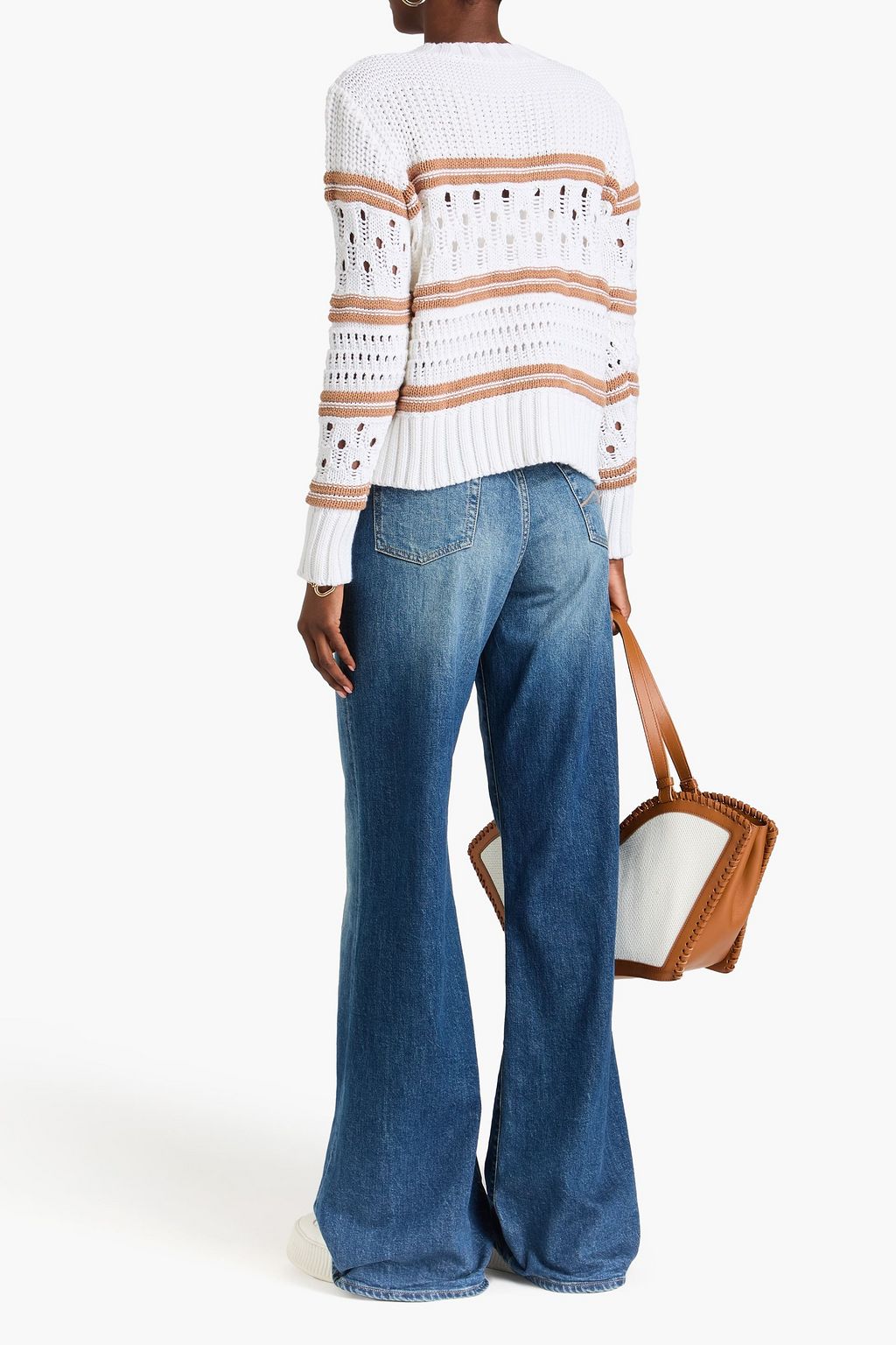 COTTON BY AUTUMN CASHMERE كارديغان من القطن بحبكة كروشيه وبتصميم مخطط
