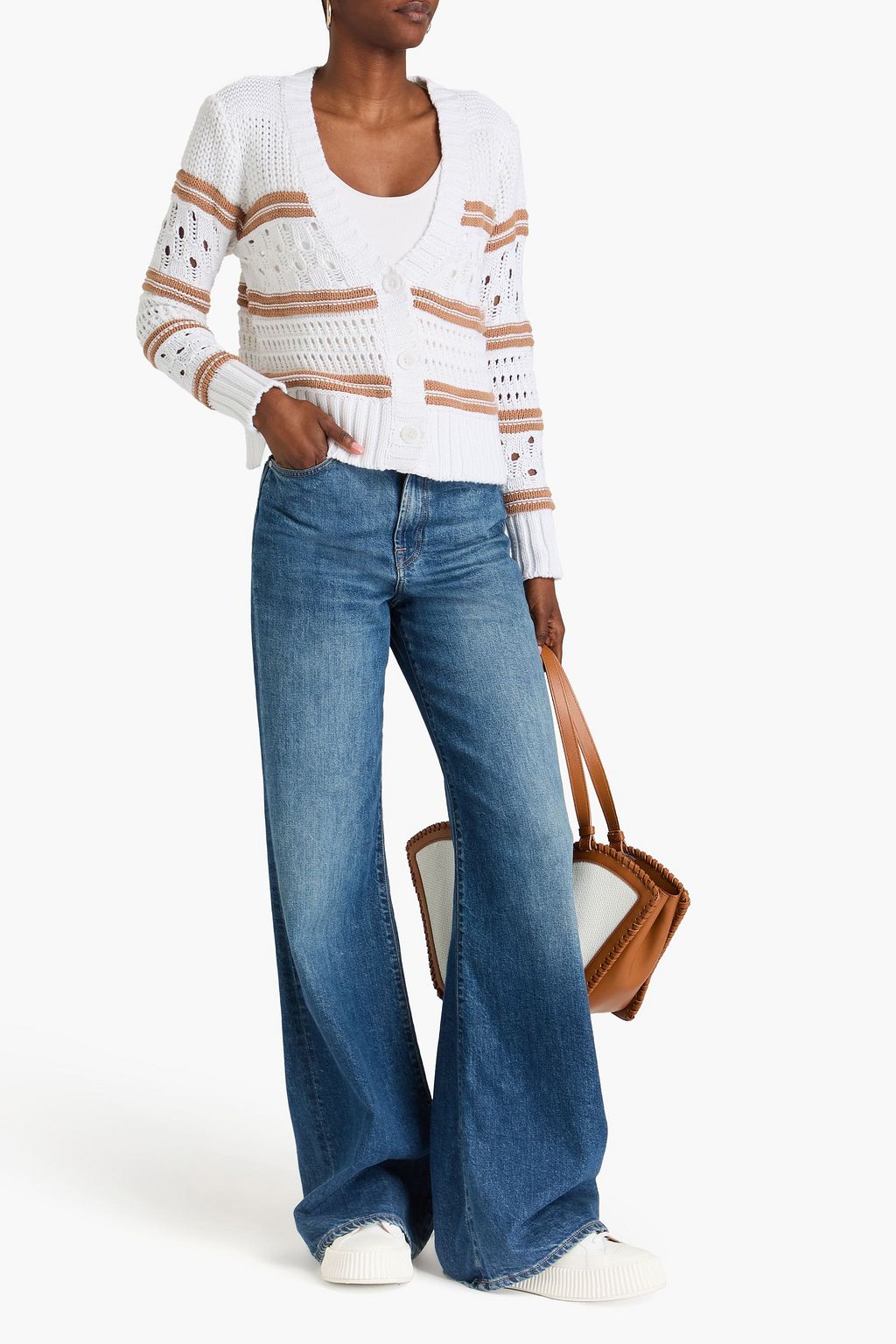 COTTON BY AUTUMN CASHMERE كارديغان من القطن بحبكة كروشيه وبتصميم مخطط