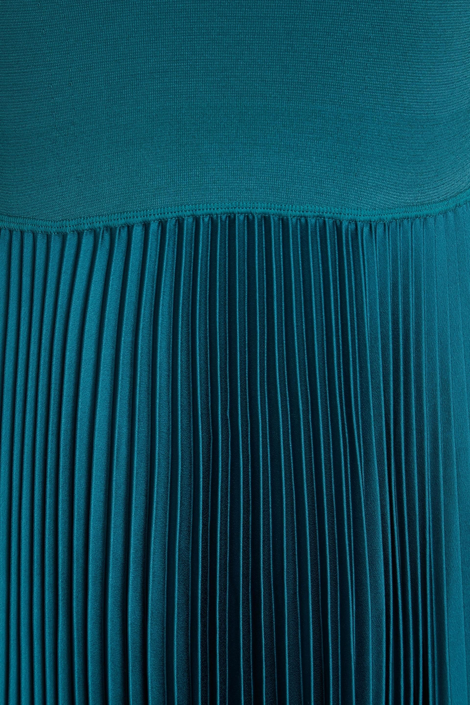 Shop Joseph Dera Asymmetric Pleated Stretch-knit And Satin Midi Dress In Petrol