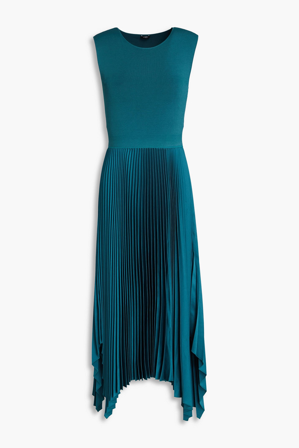 Joseph Dera Pleated Crepe-satin And Stretch-knit Midi Dress In Petrol