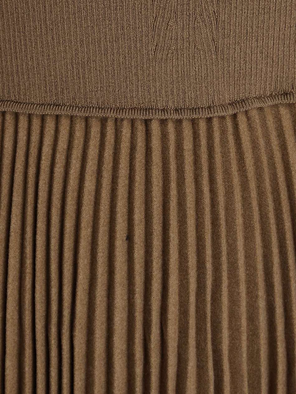 pleated ribbed wool-blend and flannel midi dress