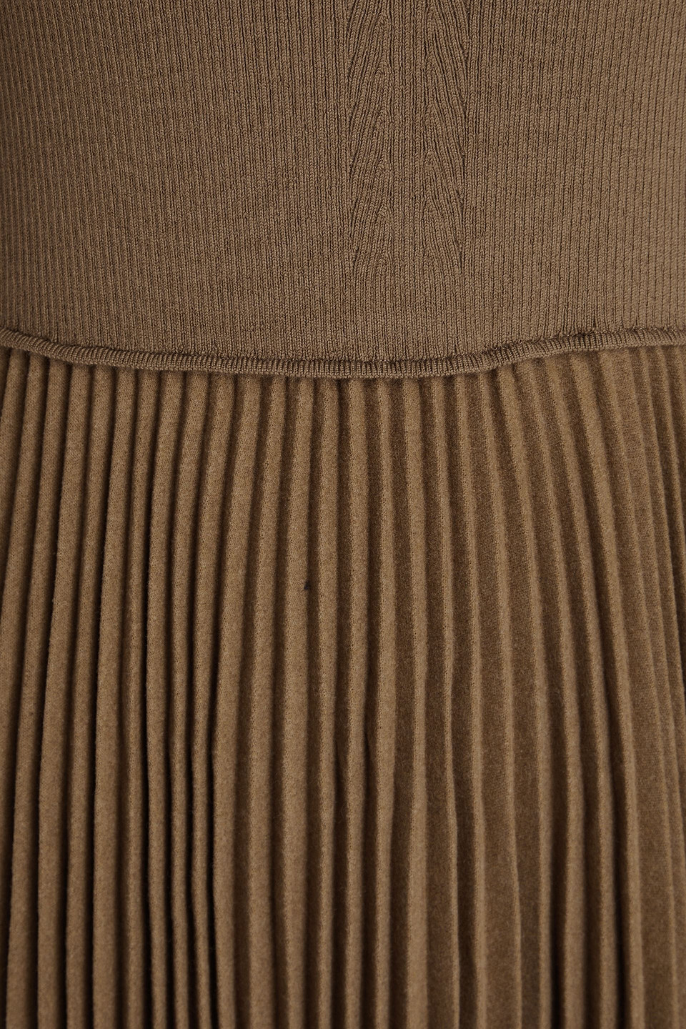 JOSEPH PLEATED RIBBED WOOL-BLEND AND FLANNEL MIDI DRESS