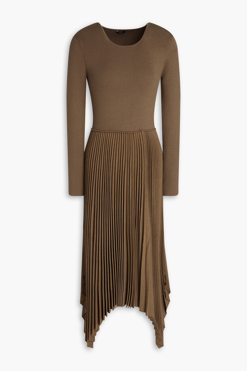 Joseph Pleated Ribbed Wool-blend And Flannel Midi Dress In Army Green