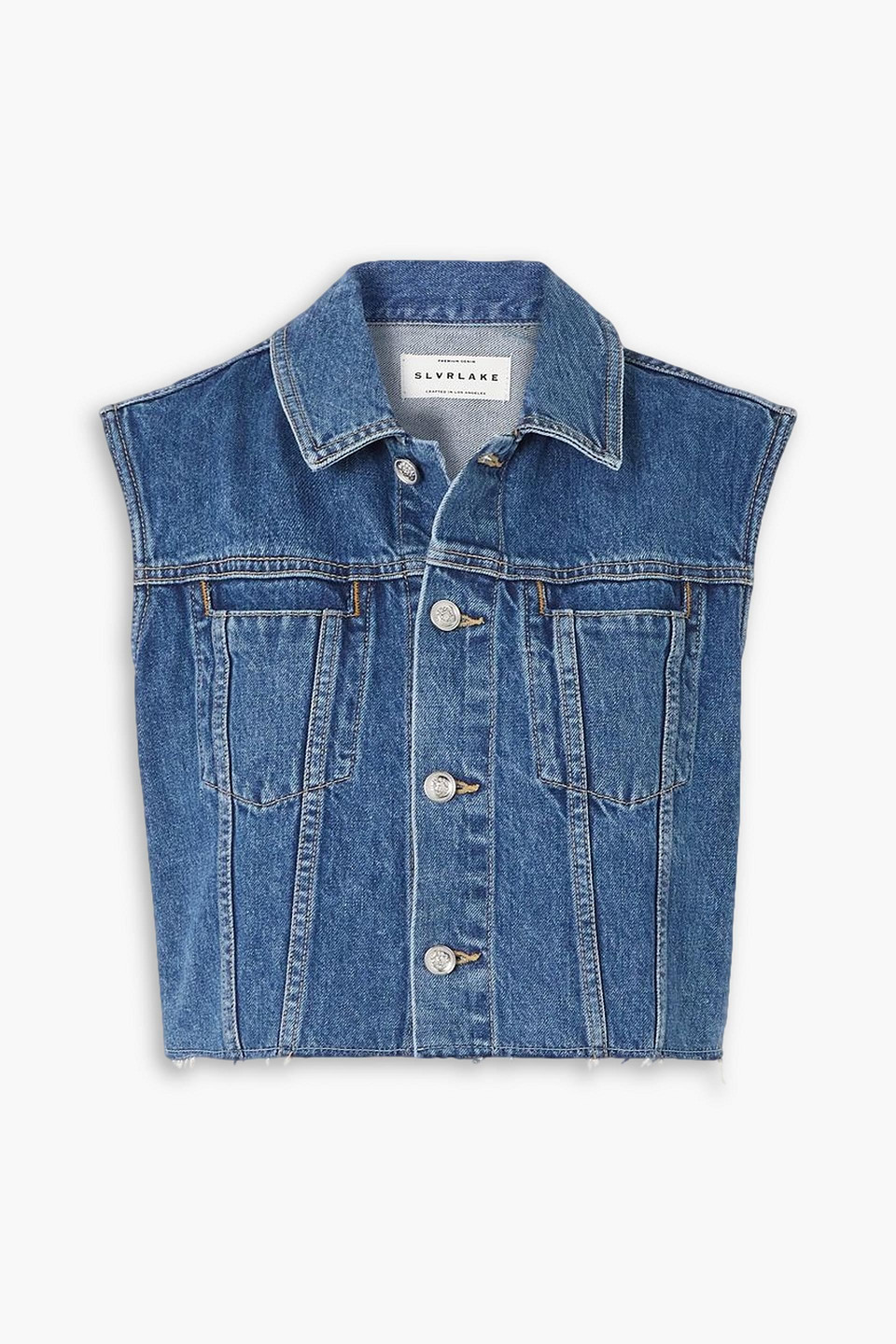 Slvrlake + Net Sustain Maya Cropped Frayed Organic Denim Vest In Satisfaction