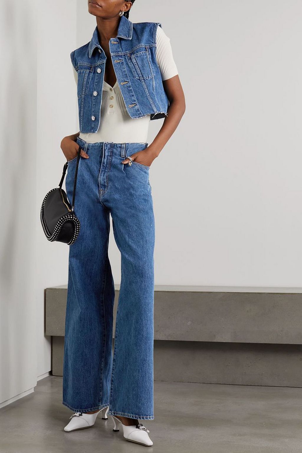 SLVRLAKE Maya cropped frayed denim vest